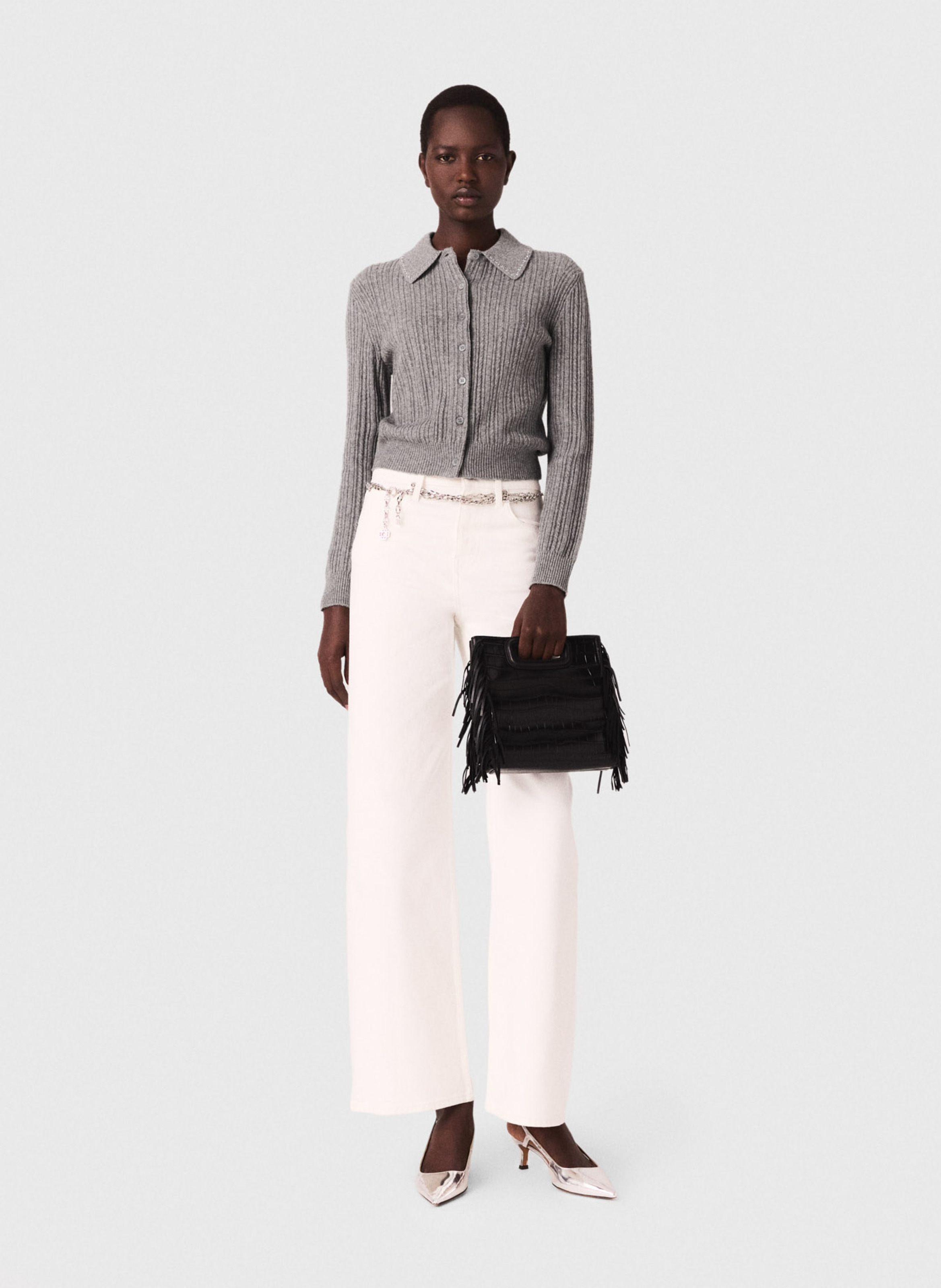 Gilet col classique en laine Gris