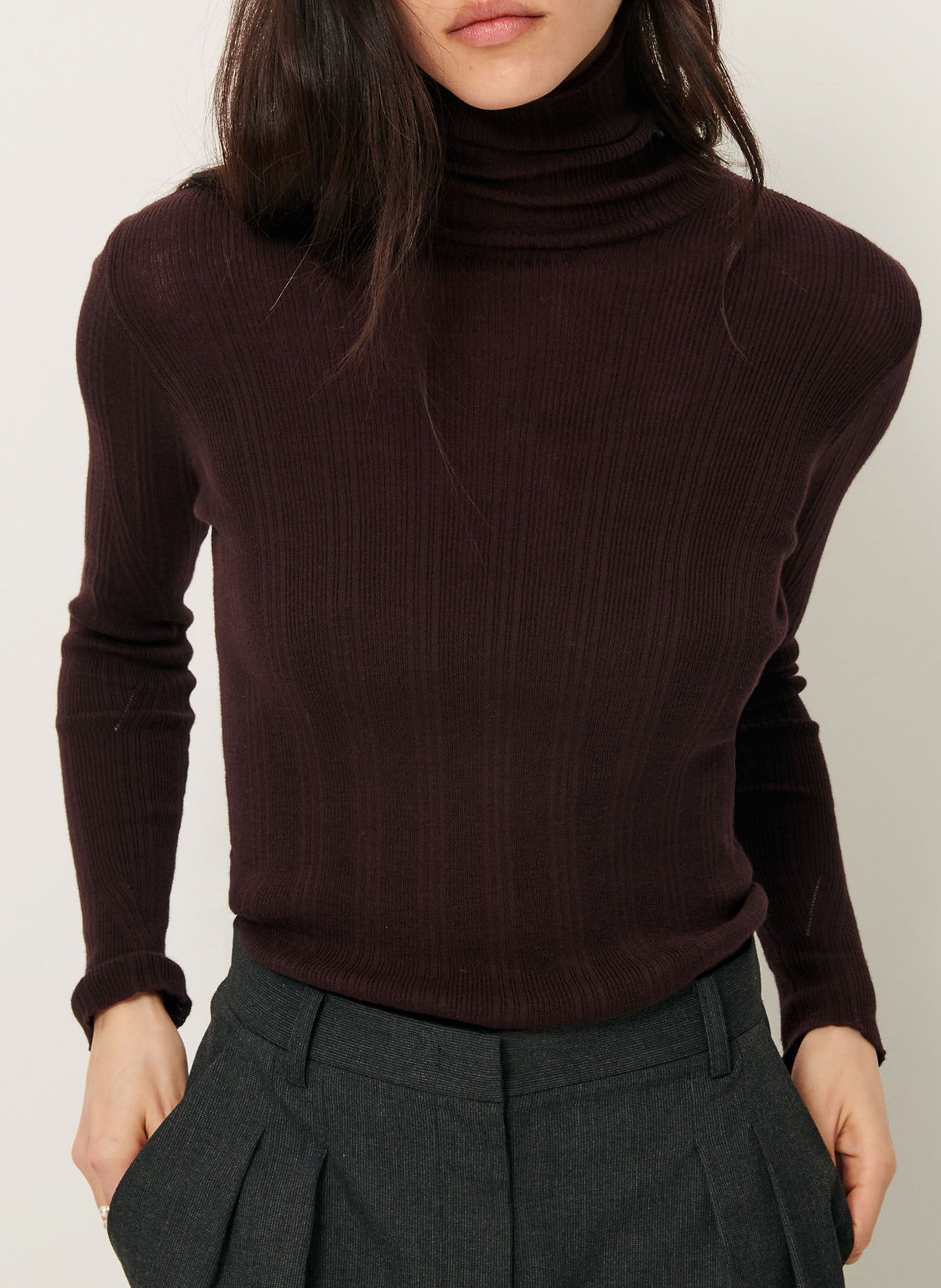 Pull col roulé ajusté en coton mélangé norte SESSUN Marron