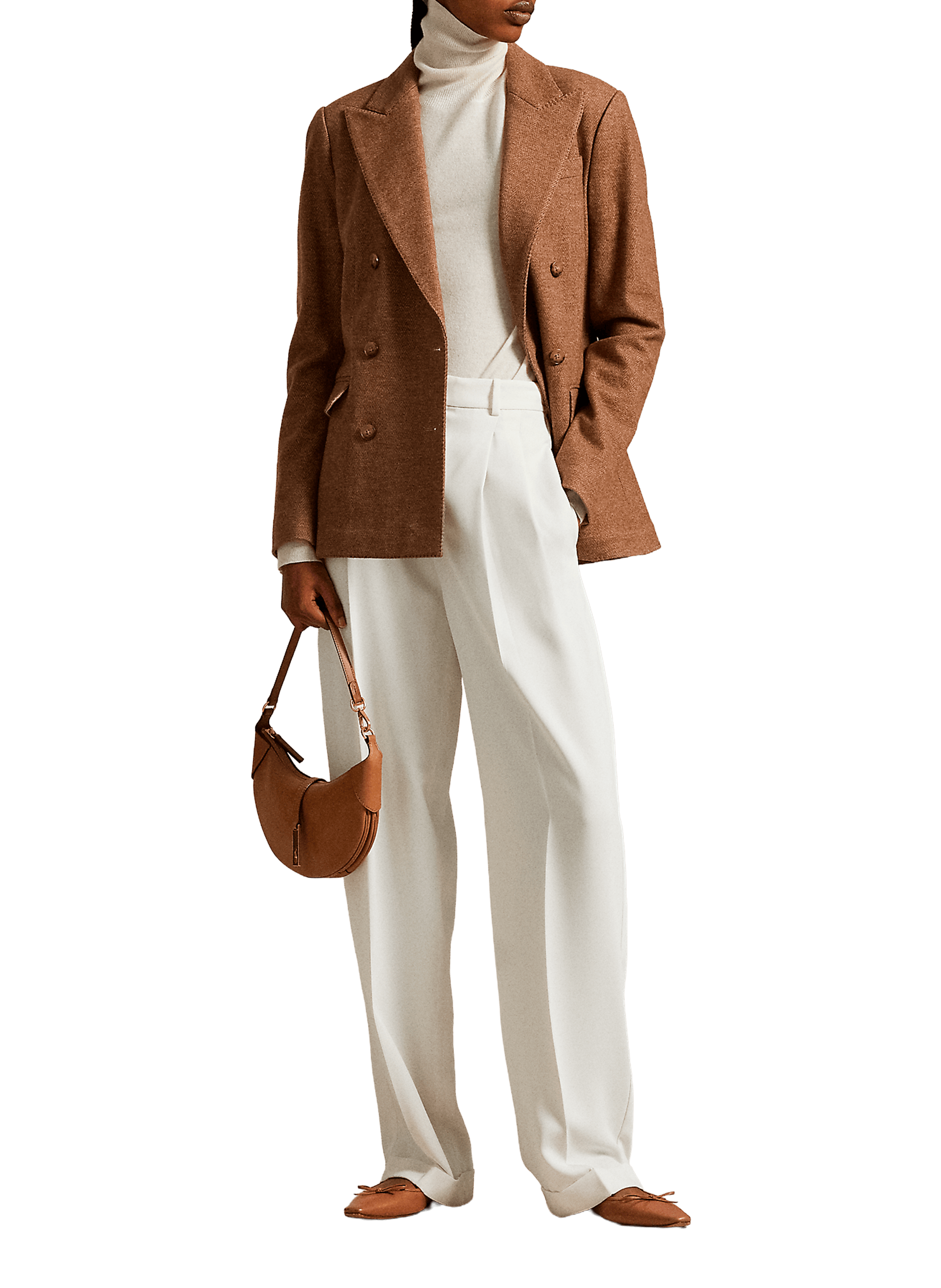 Blazer col tailleur en laine et coton POLO RALPH LAUREN Marron