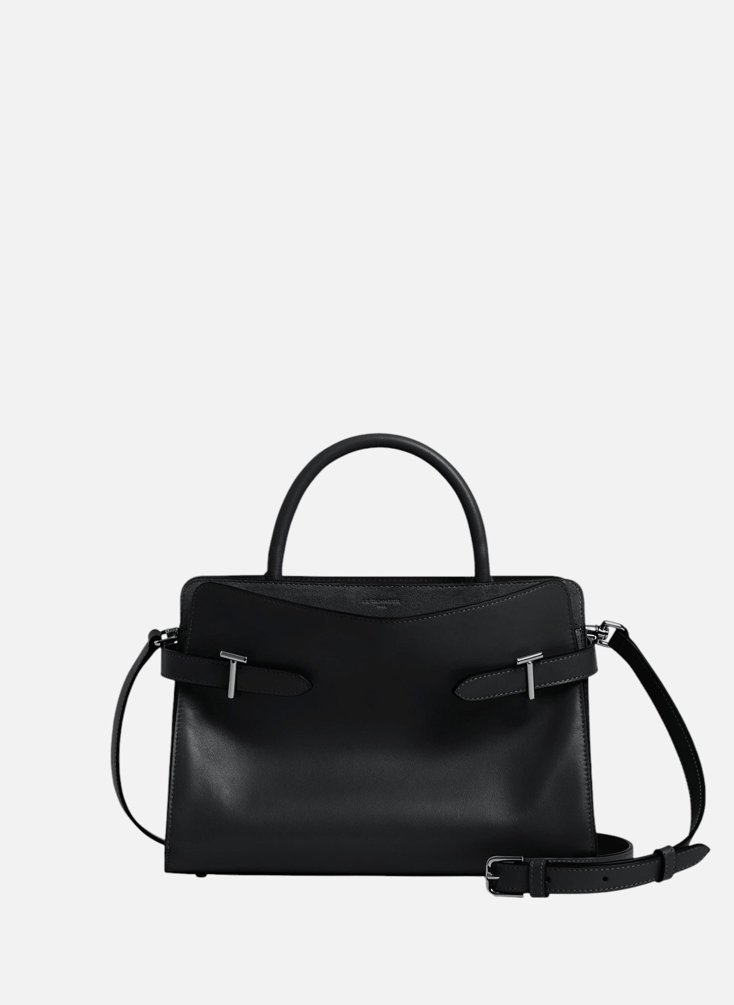 Sac à main moyen modèle emie en cuir lisse et nubuck NoirLE TANNEUR