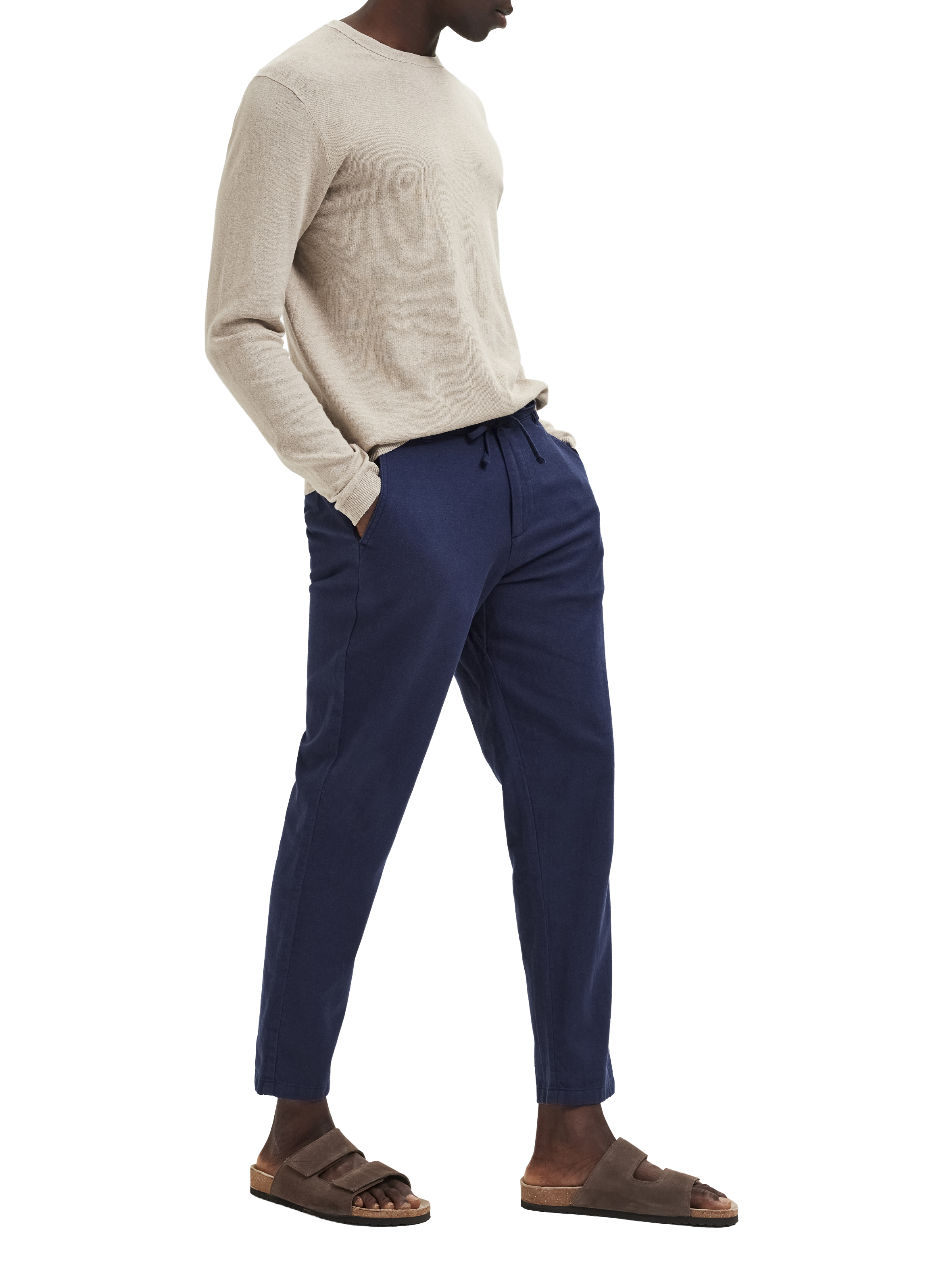Pantalon en coton et lin SELECTED Bleu