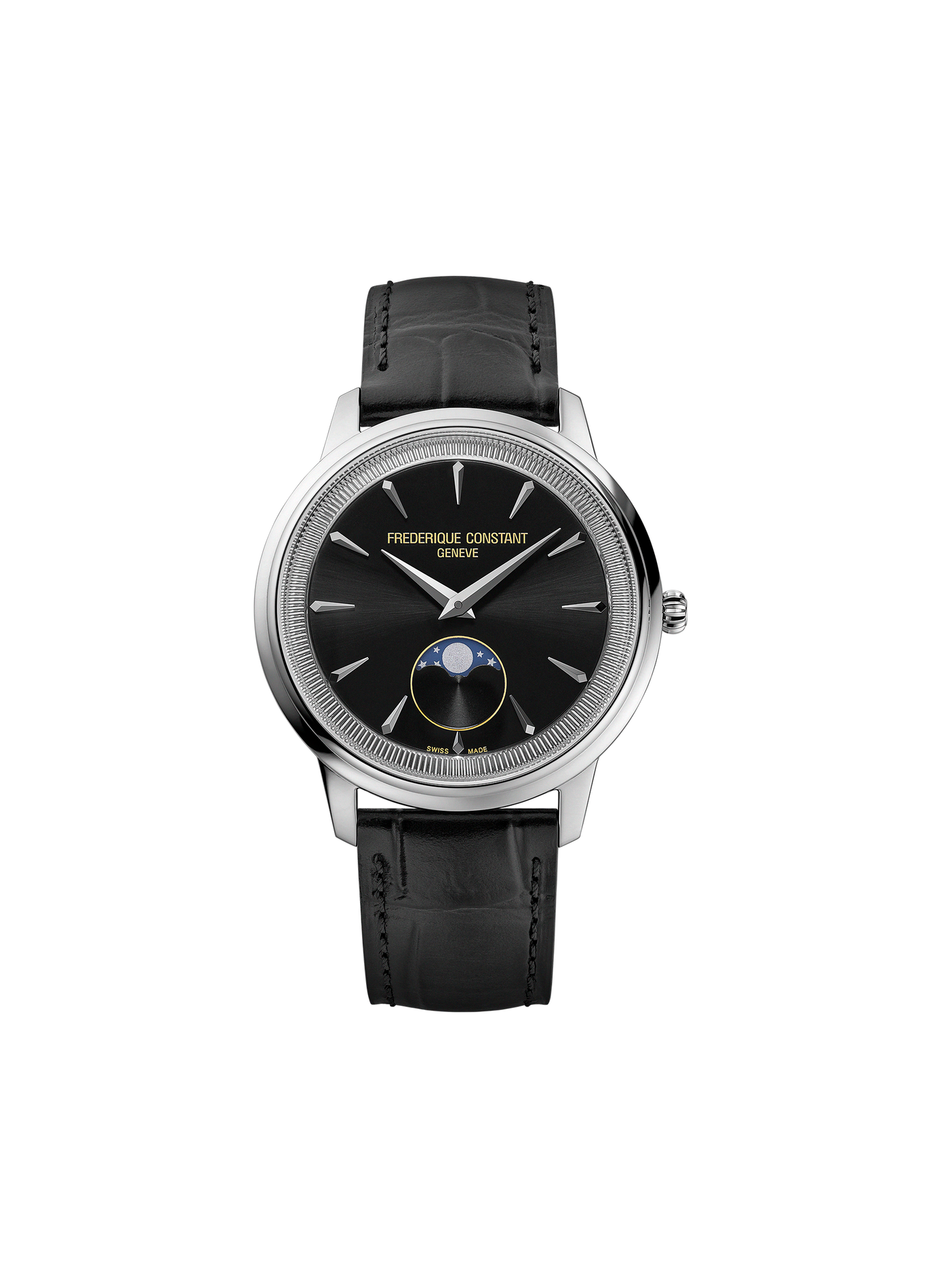 Montre quartz Moneta Moonphase en cuir FREDERIQUE CONSTANT Noir