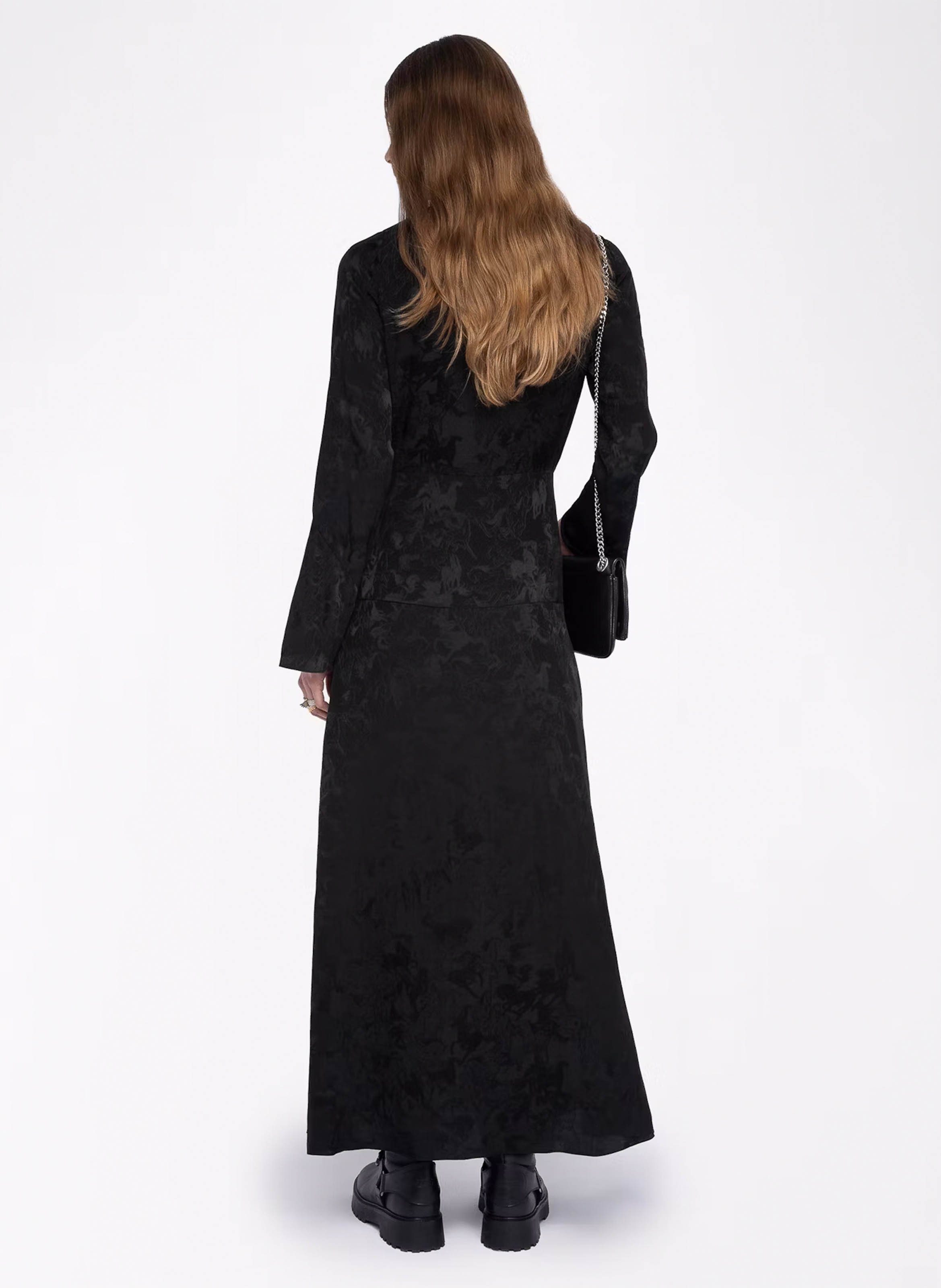 Robe longue évasée col v en soie rikal ZADIG&VOLTAIRE Noir