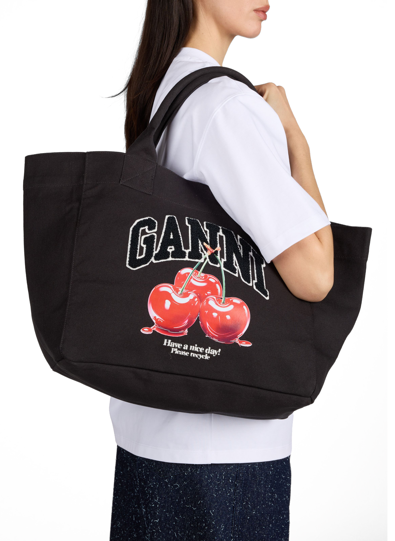 Sac cabas en coton GANNI Noir