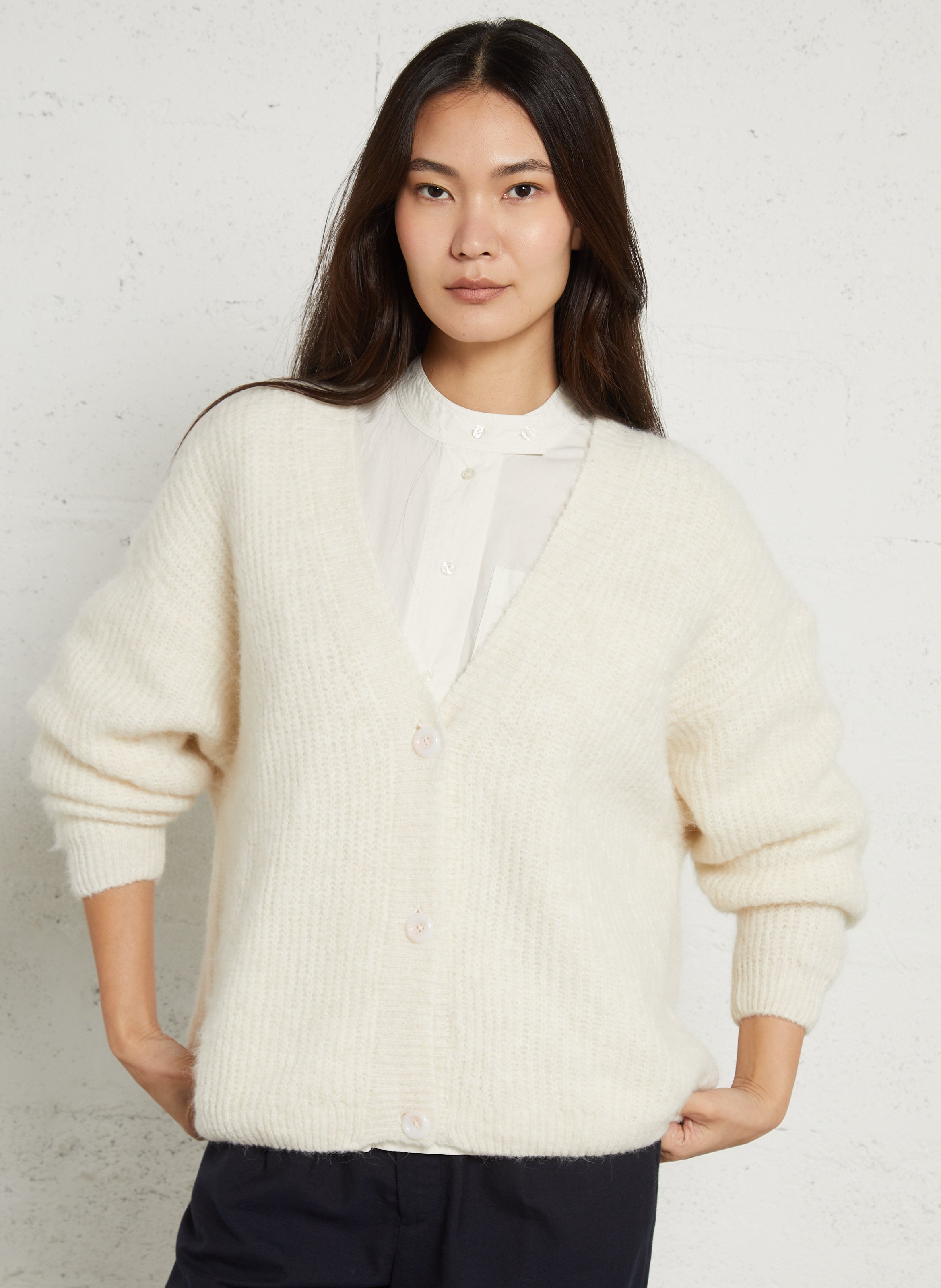 Gilet ample col v en maille mélangée east AMERICAN VINTAGE Beige