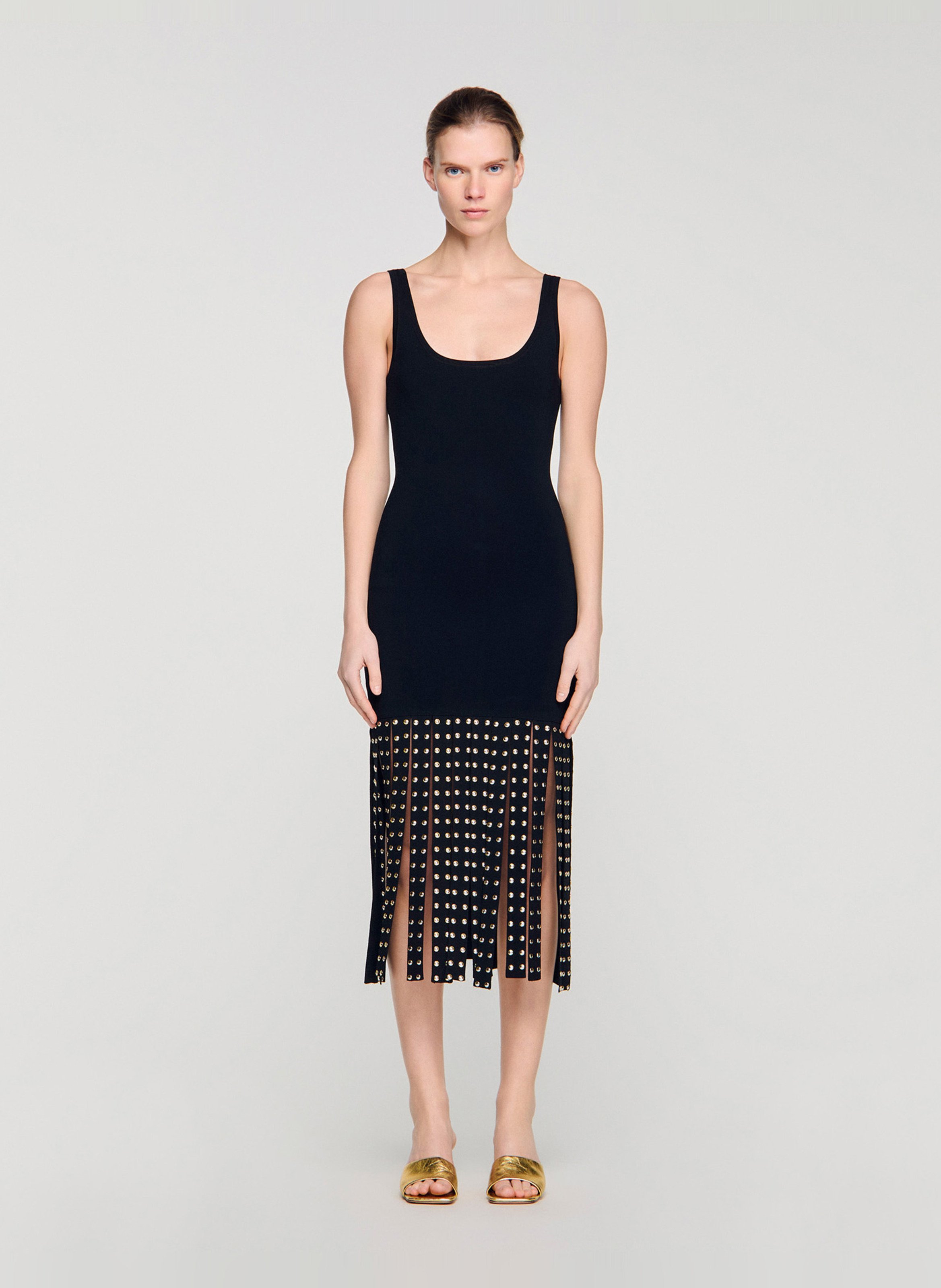 Robe midi col rond en maille SANDRO Noir