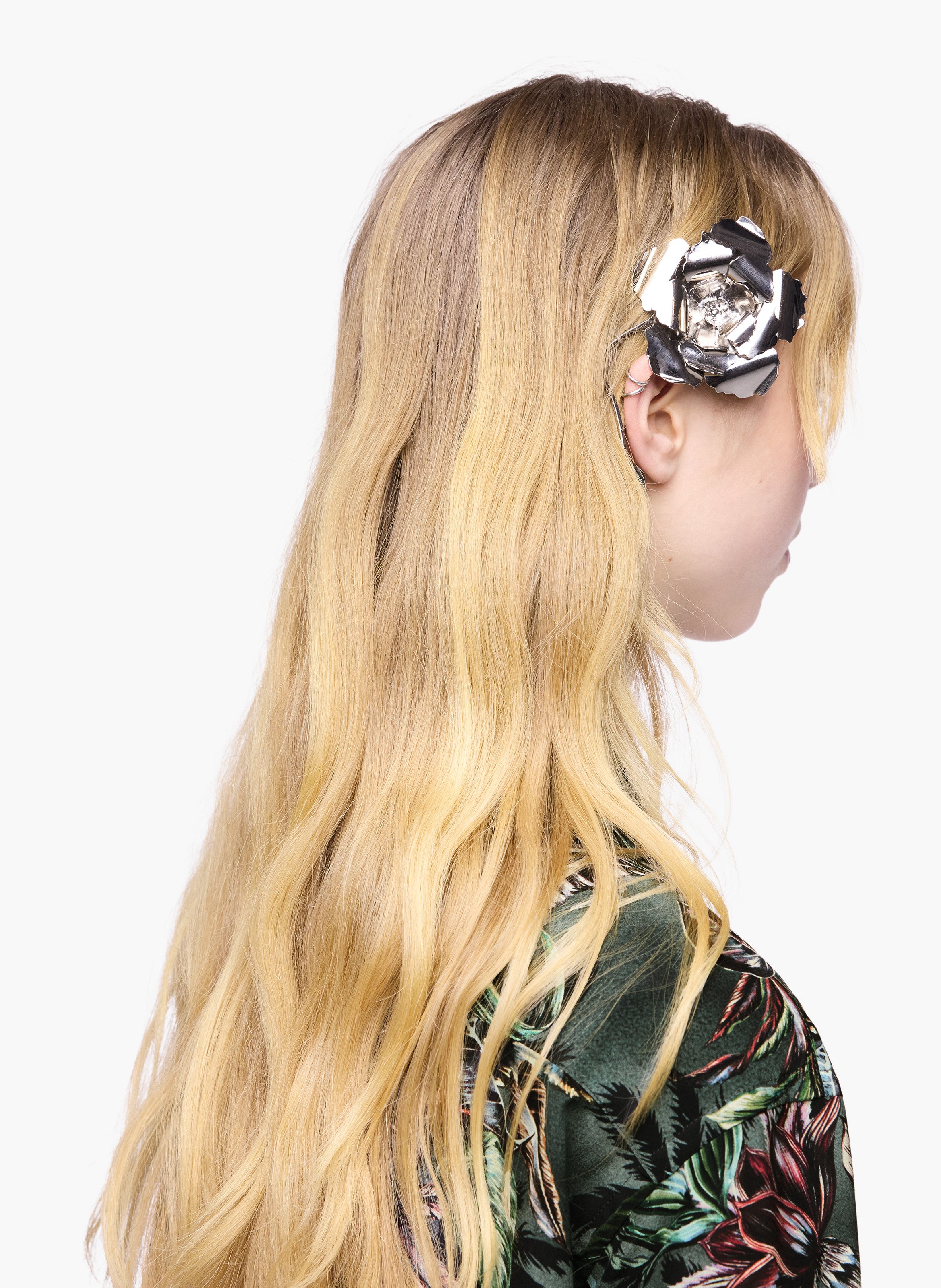 Barrette fleur en métal RABANNE Argent