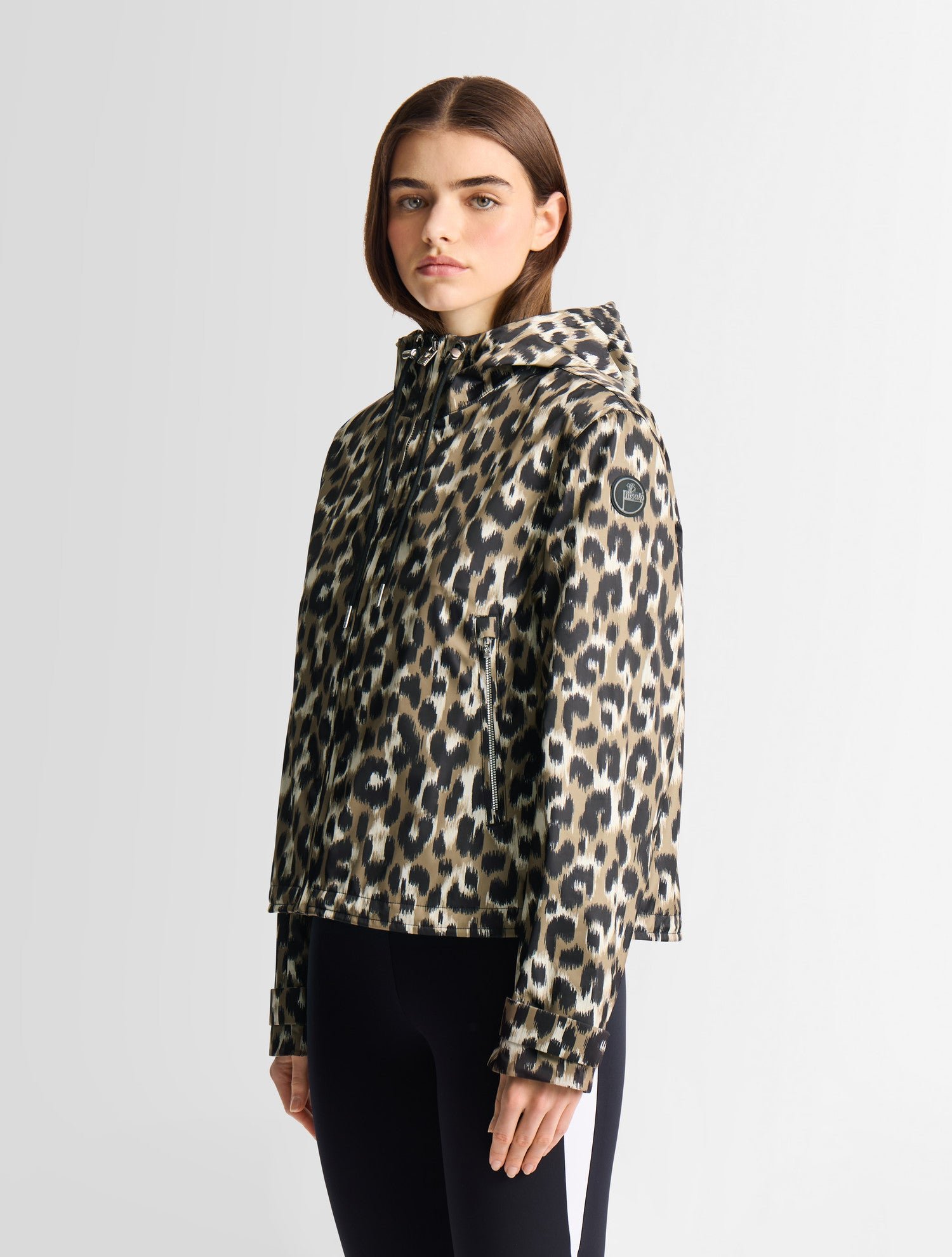 Blouson kasima leopard col capuche coupe regular FUSALP Beige