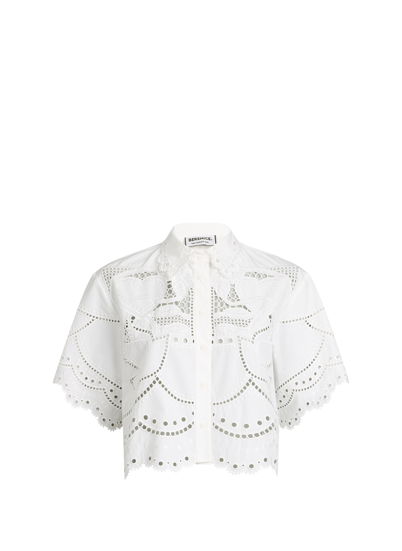 Chemise cropped brodée à manches courtes BERENICE Blanc