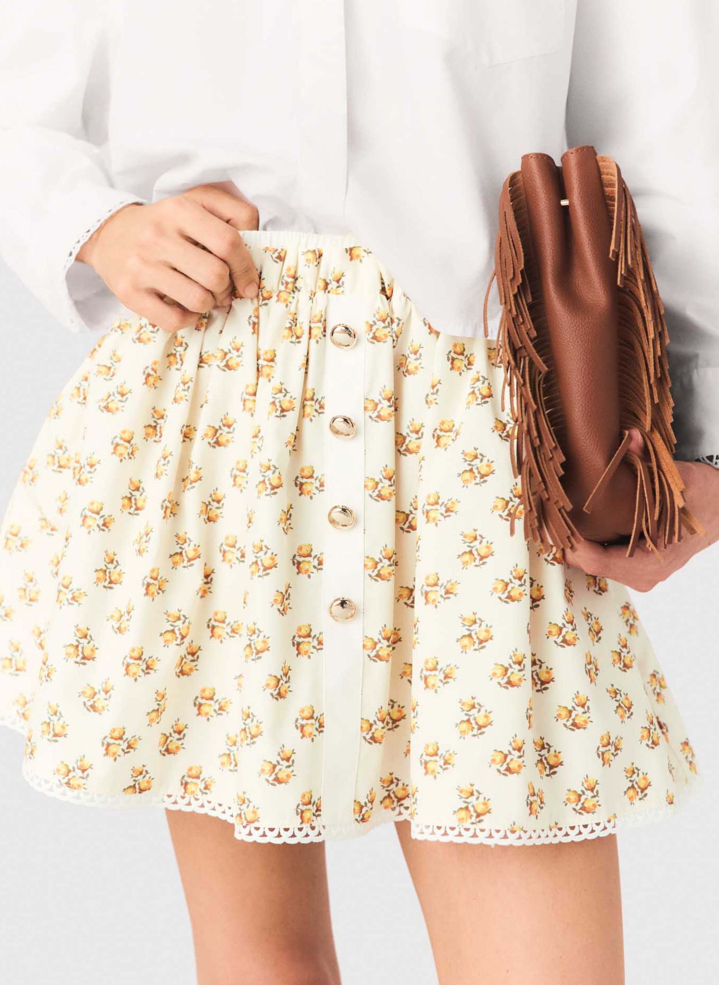 Jupe courte évasée imprimée MAJE Jaune