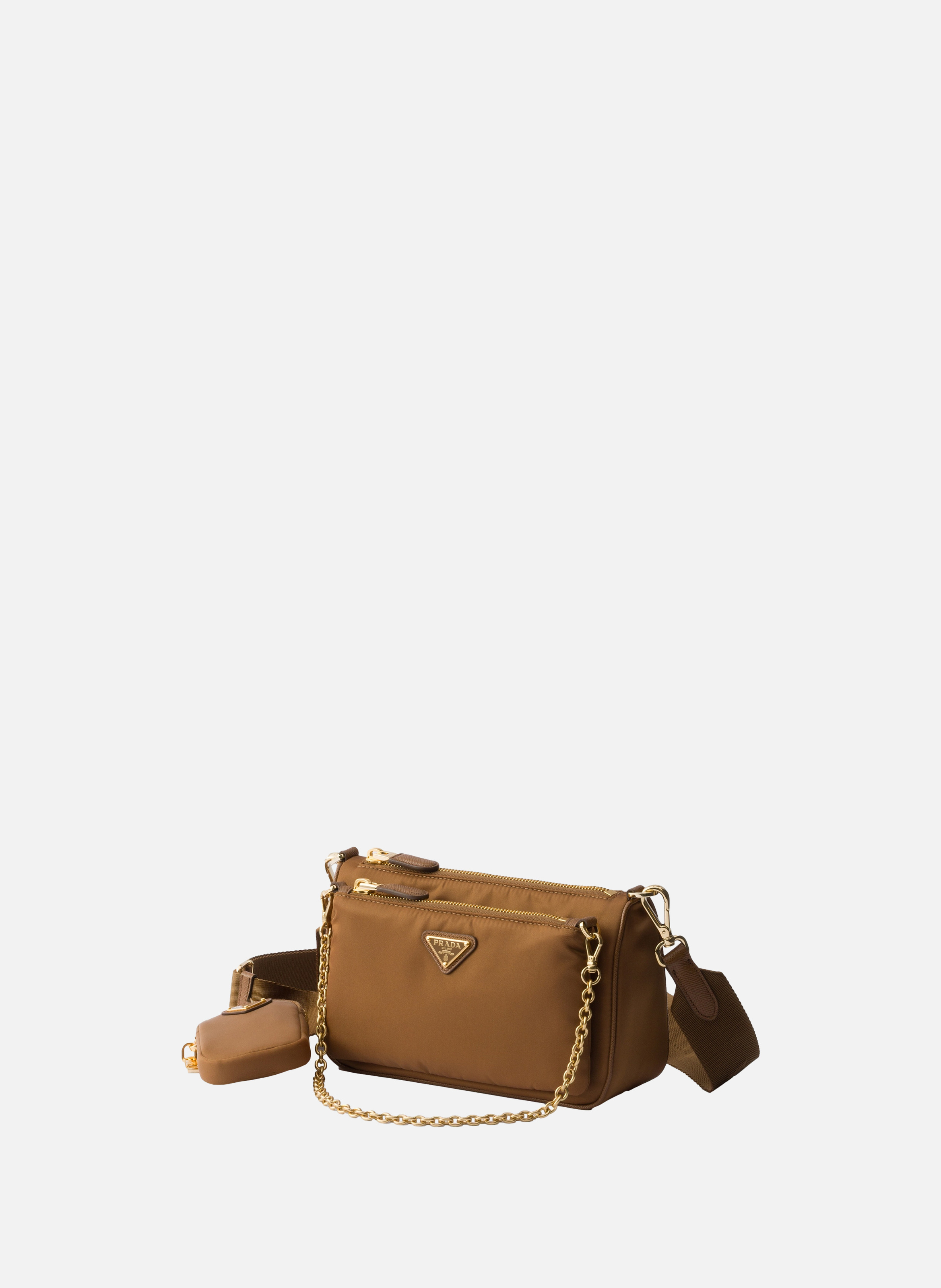 Mini sac porté épaule en re-nylon et cuir saffiano PRADA Marron