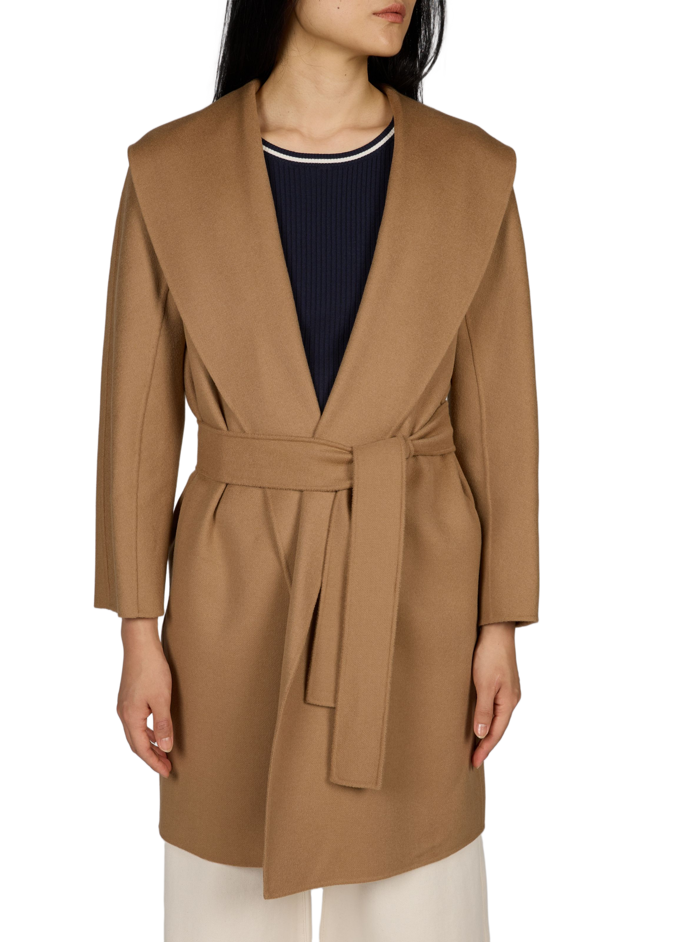 Wollmischmantel mit Schalkragen und Gürtel MAX MARA STUDIO Braun