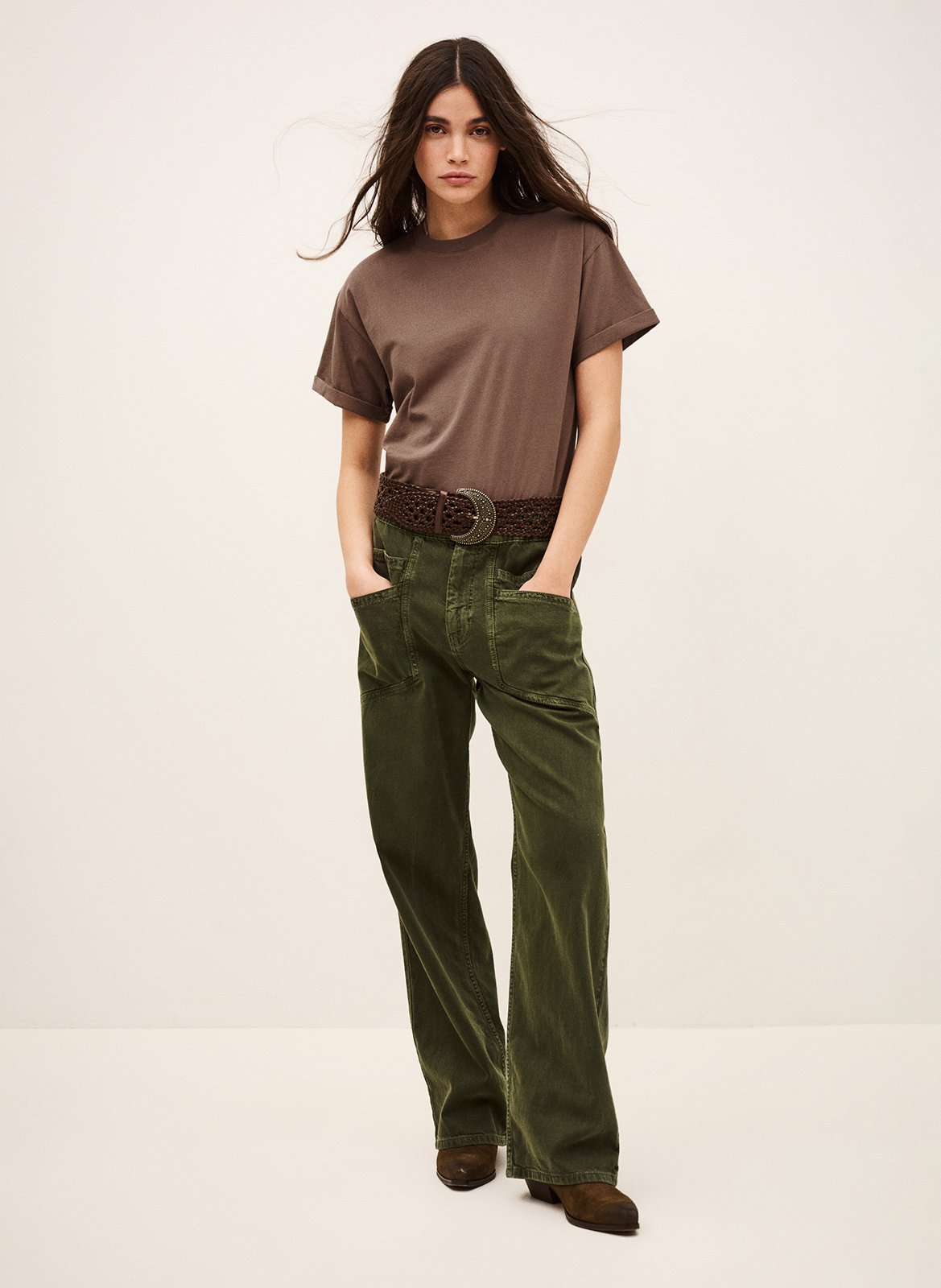 Rechte T-shirt met ronde hals van katoen Rosie BA&SH Beige