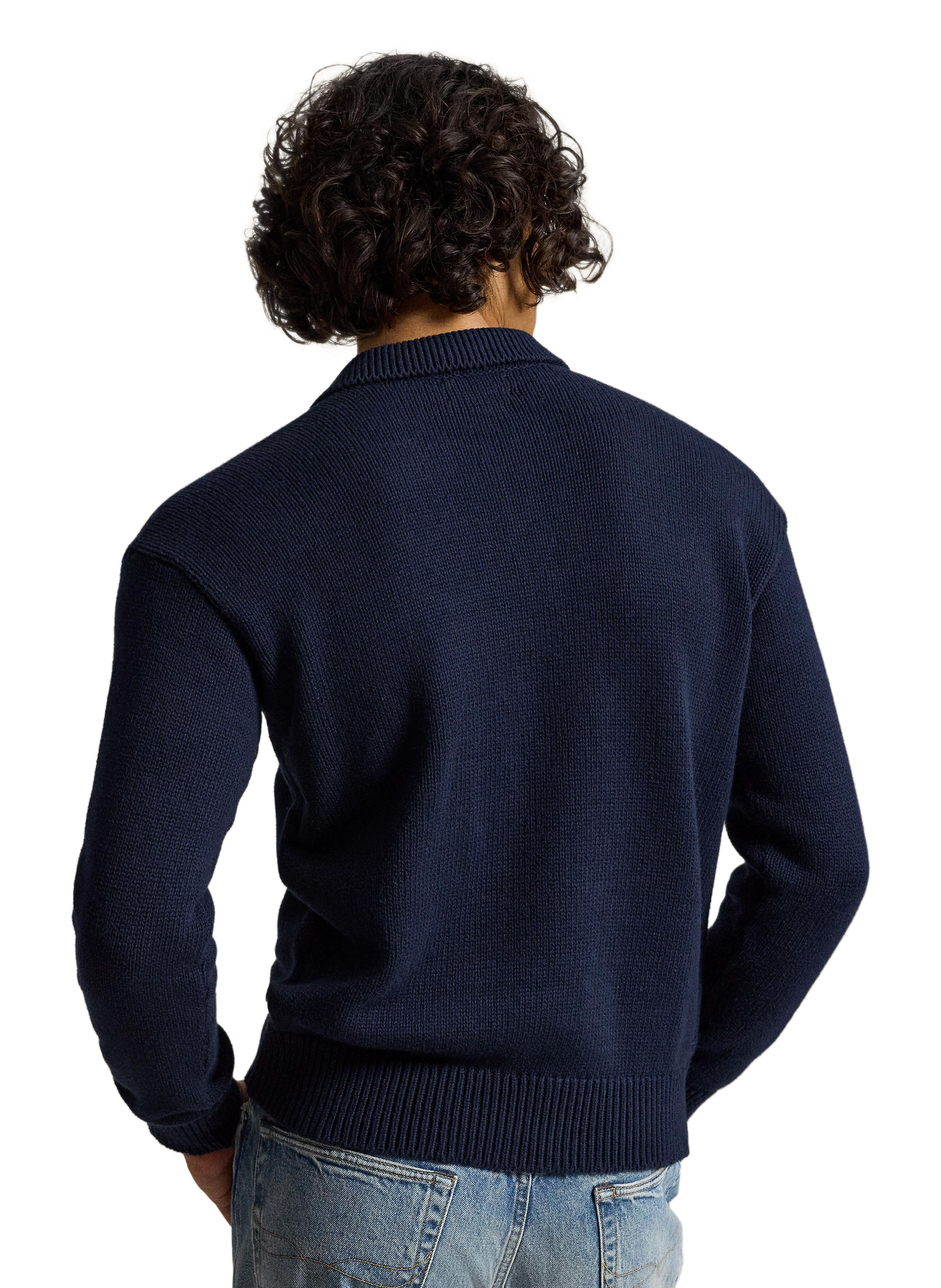 Pull droit col polo en coton POLO RALPH LAUREN Bleu
