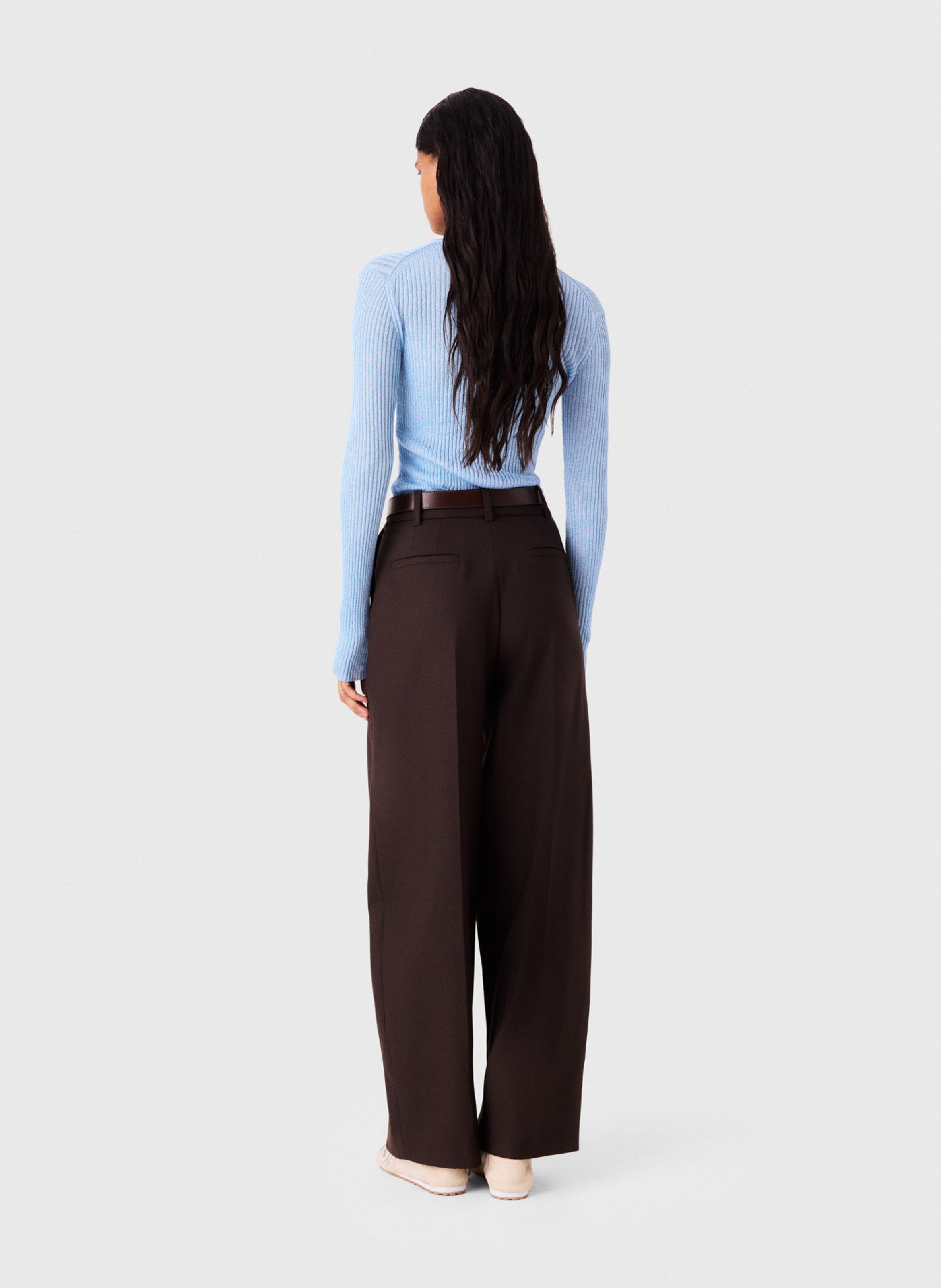 Pull slim à maille fine côtelée MAJE Bleu