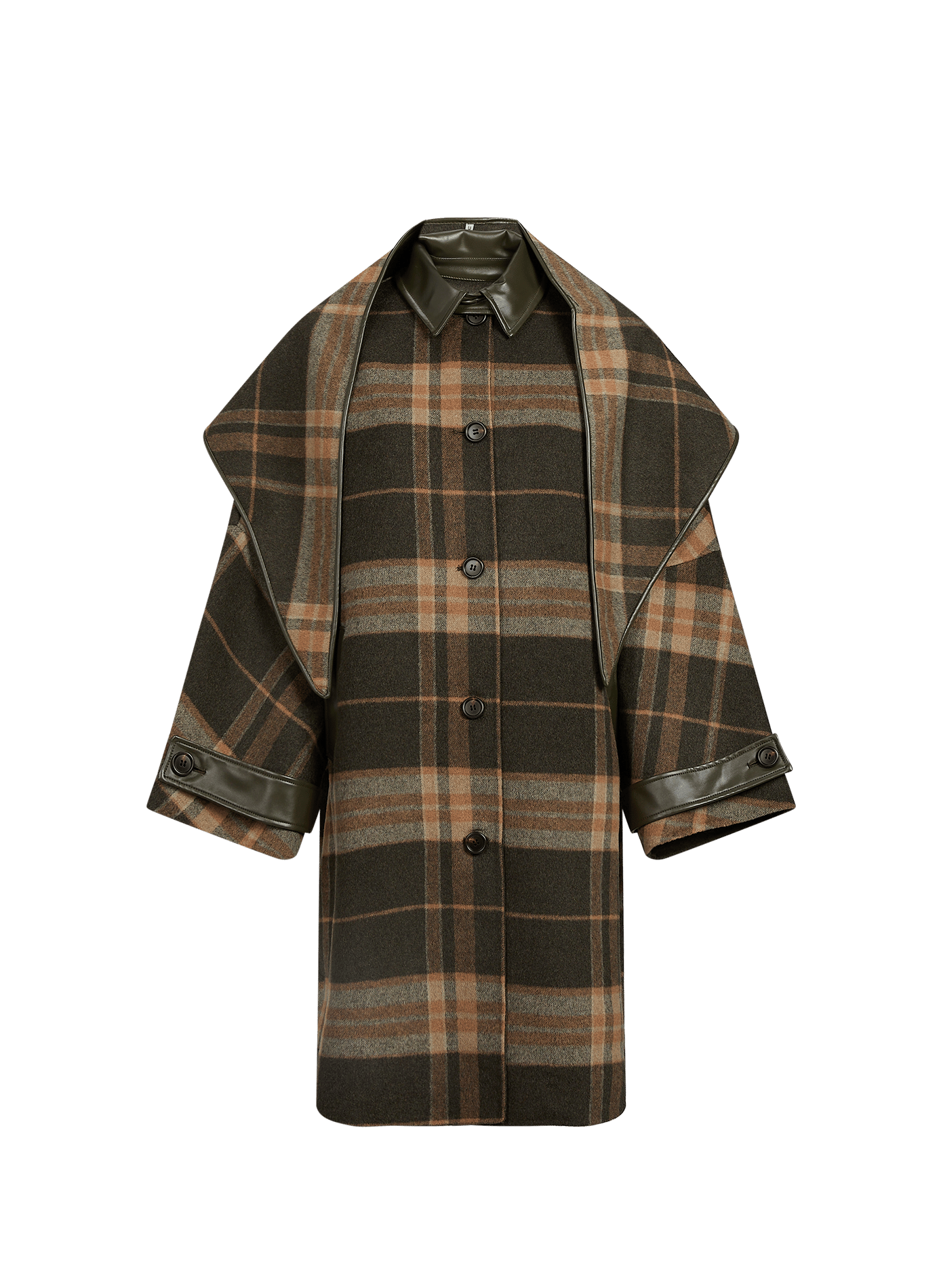 Manteau à carreaux avec écharpe en laine mélangée BERENICE Kaki