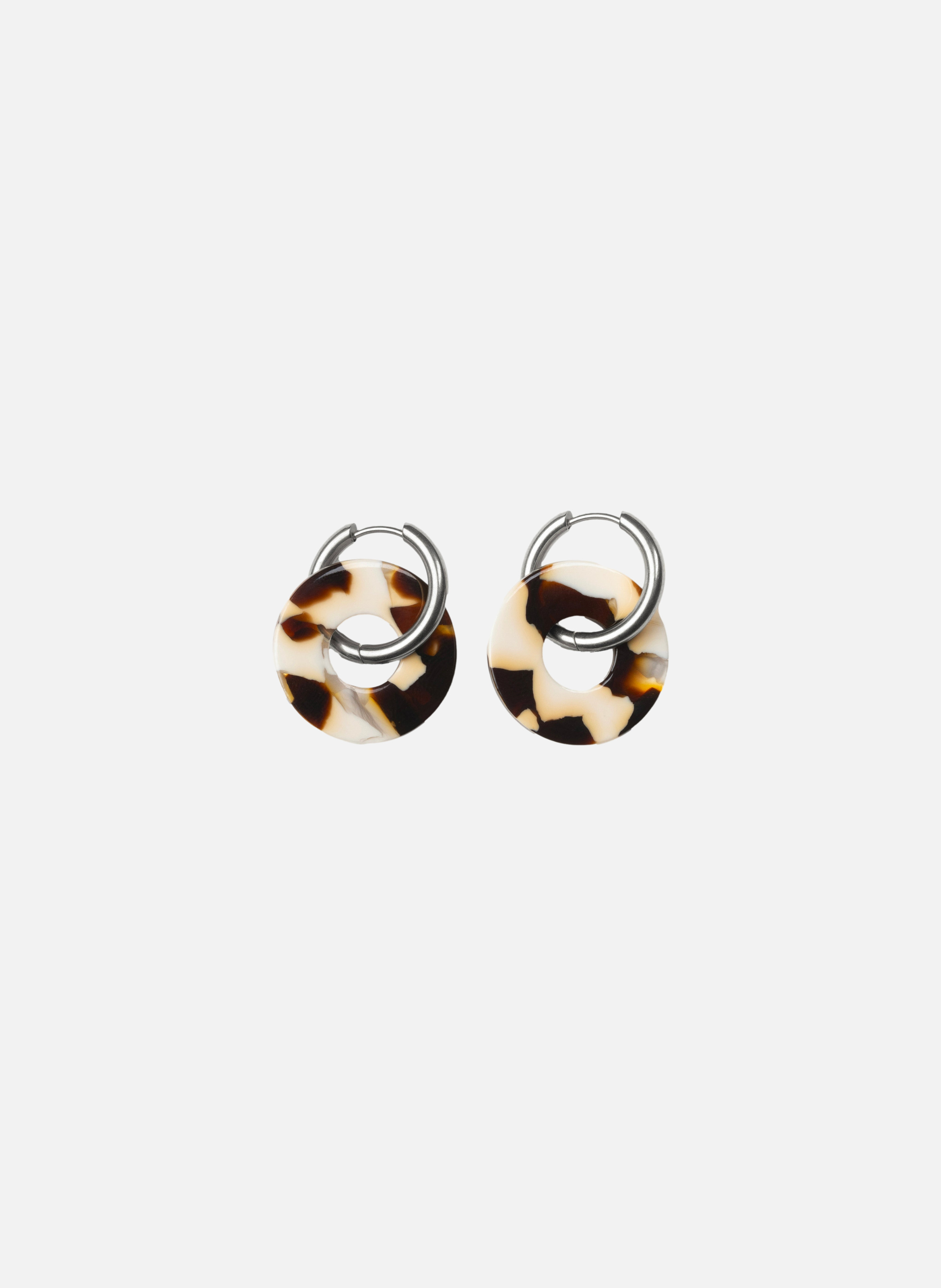 Boucles d'oreilles donuts avec anneaux en acier inoxydable argenté | Marron KURAGE GINZA Montres et Bijoux