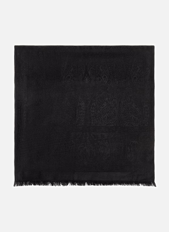 Jacquard Palma wool and silk shawl Black by PETRUSSE PETRUSSE Jacquard Palma wool and silk shawl Black