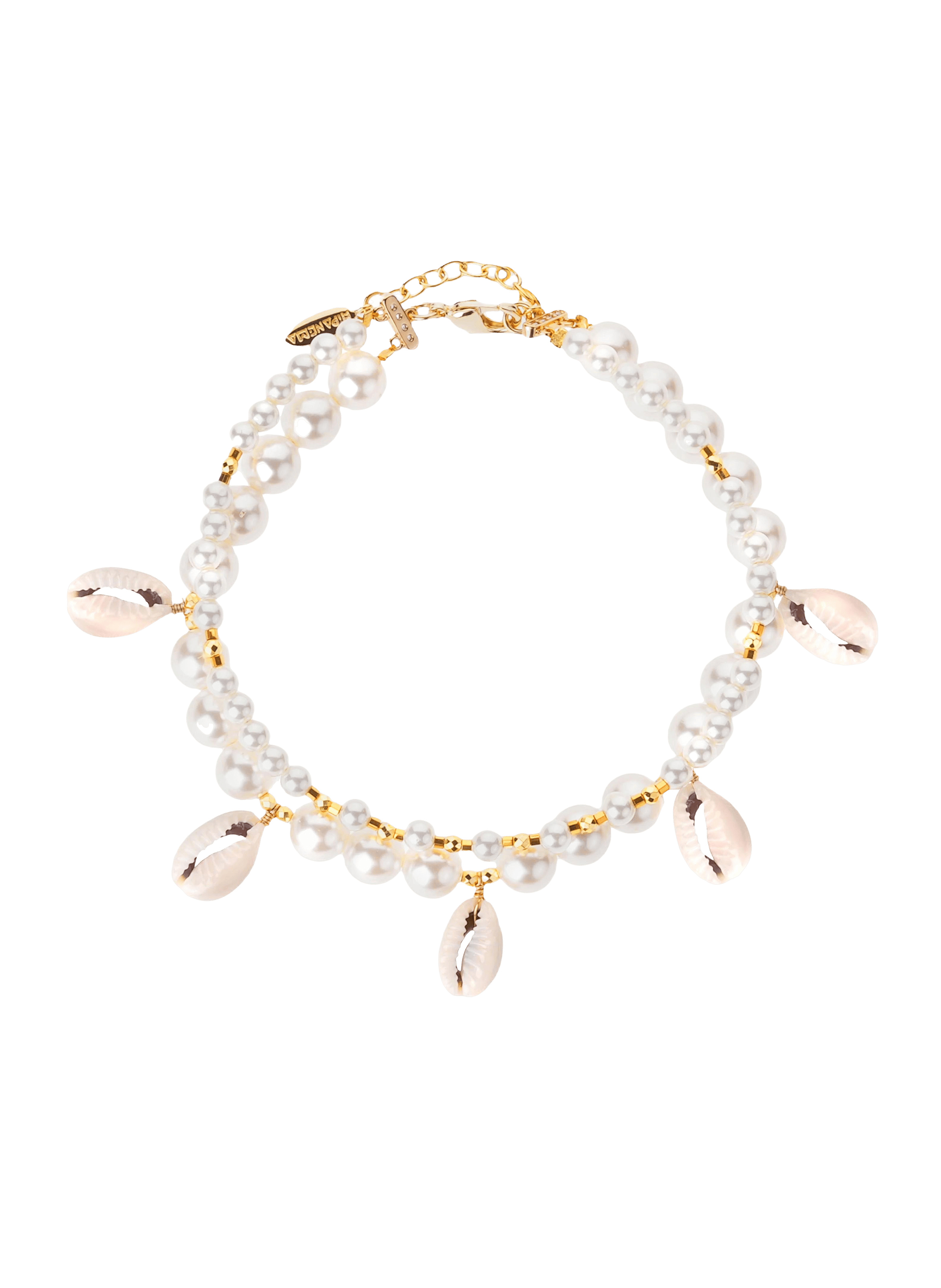 Bracelet de cheville ajustable avec perles nacrées et breloques coquillages piree HIPANEMA Blanc