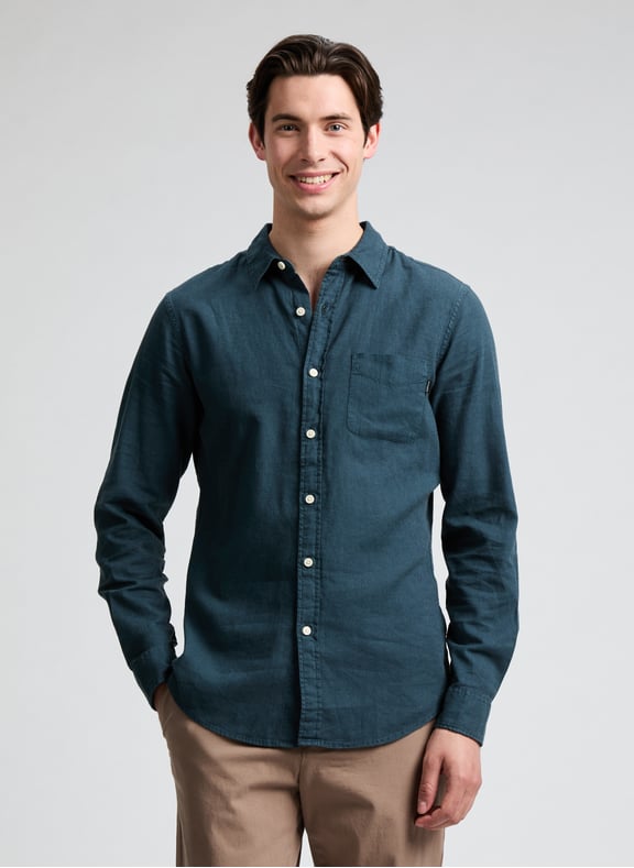 Chemise slim en lin et coton Bleu by DOCKERS DOCKERS Chemise slim en lin et coton Bleu