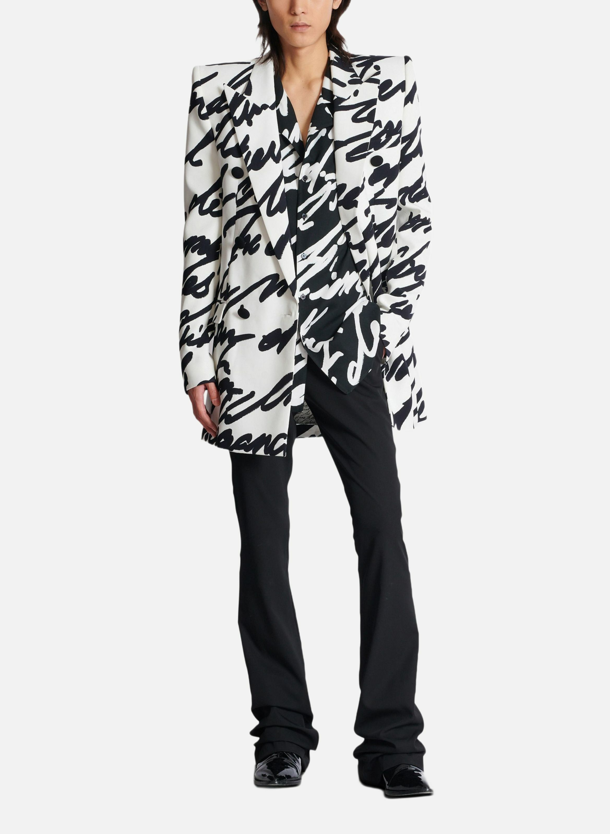 Chemise pyjama en sergé imprimé « lettre d'amour » BALMAIN Noir