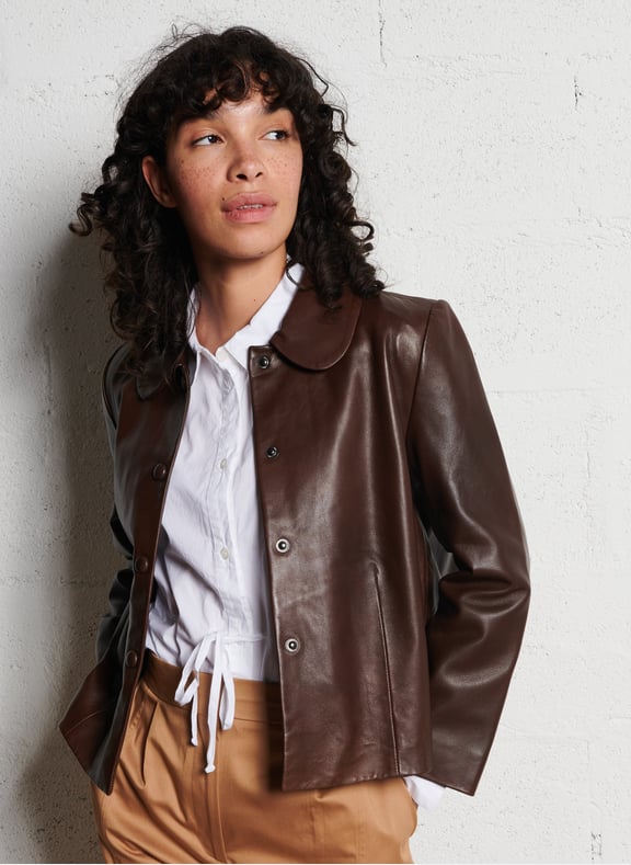 Veste col claudine en cuir milos Marron by BA&SH BA&SH Veste col claudine en cuir milos Marron