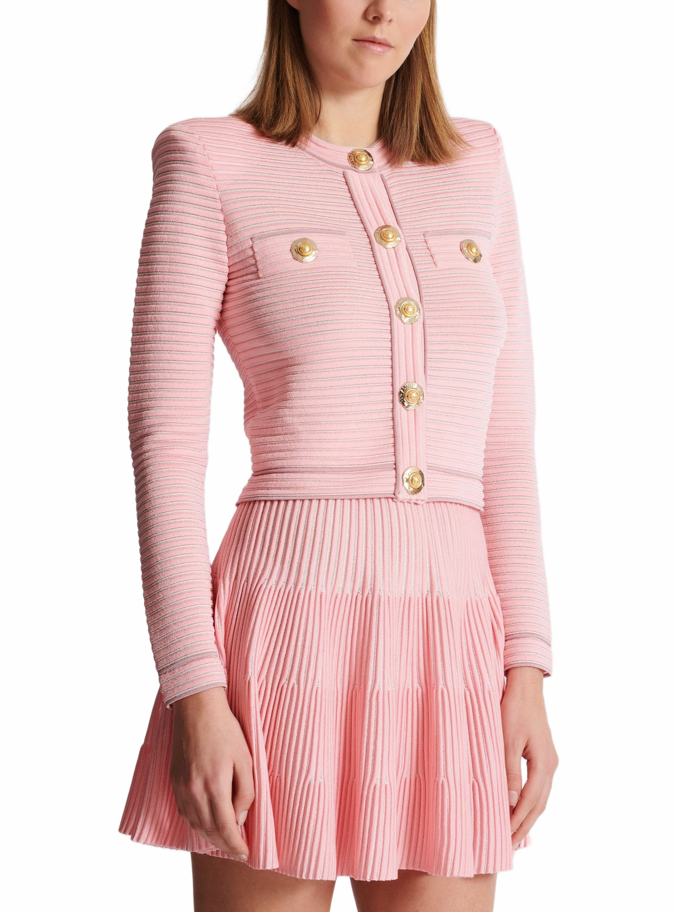 Cardigan à manches longues en maille reliefée BALMAIN Rose