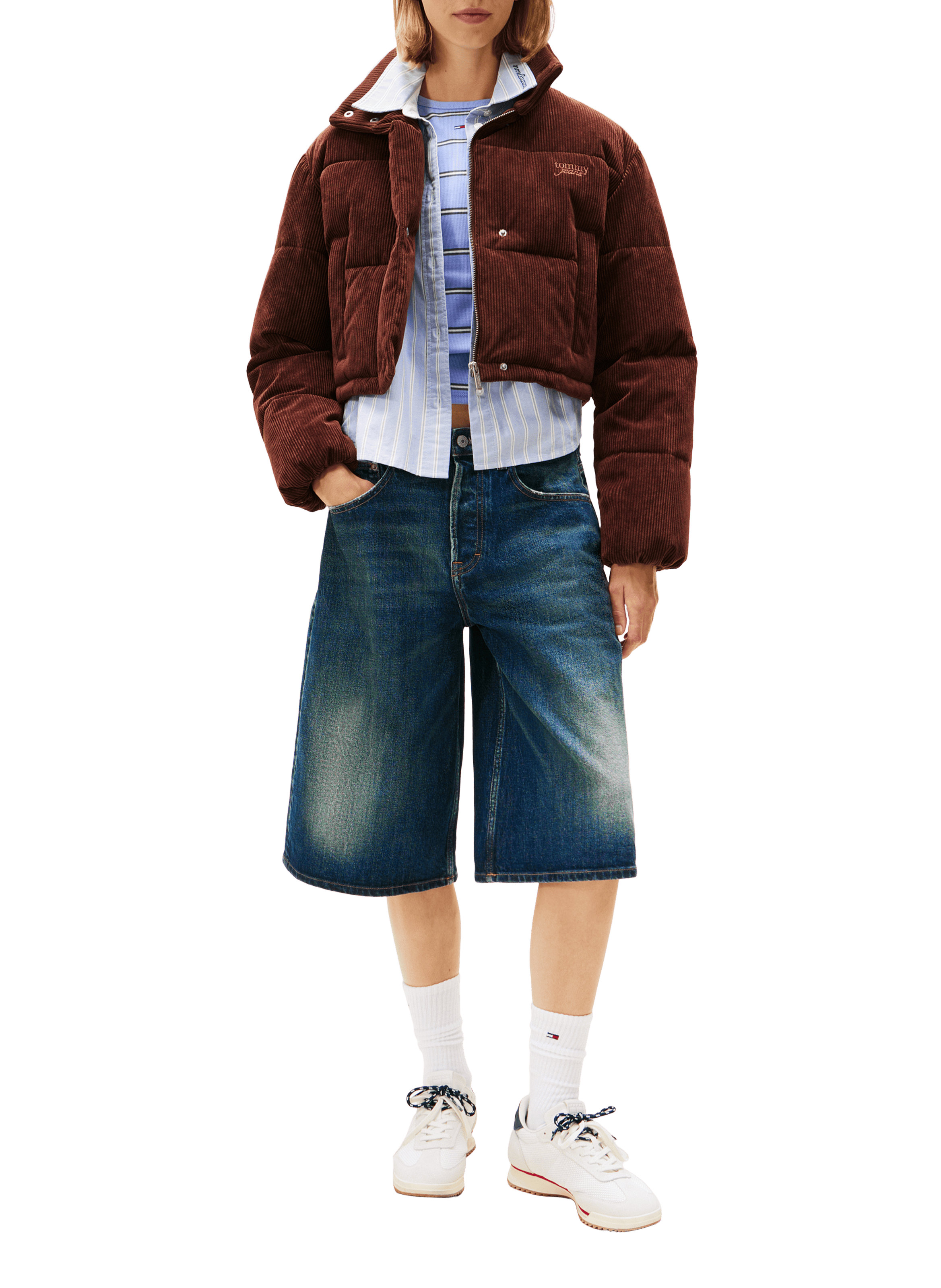 Doudoune col montant en velours côtelé TOMMY HILFIGER Marron