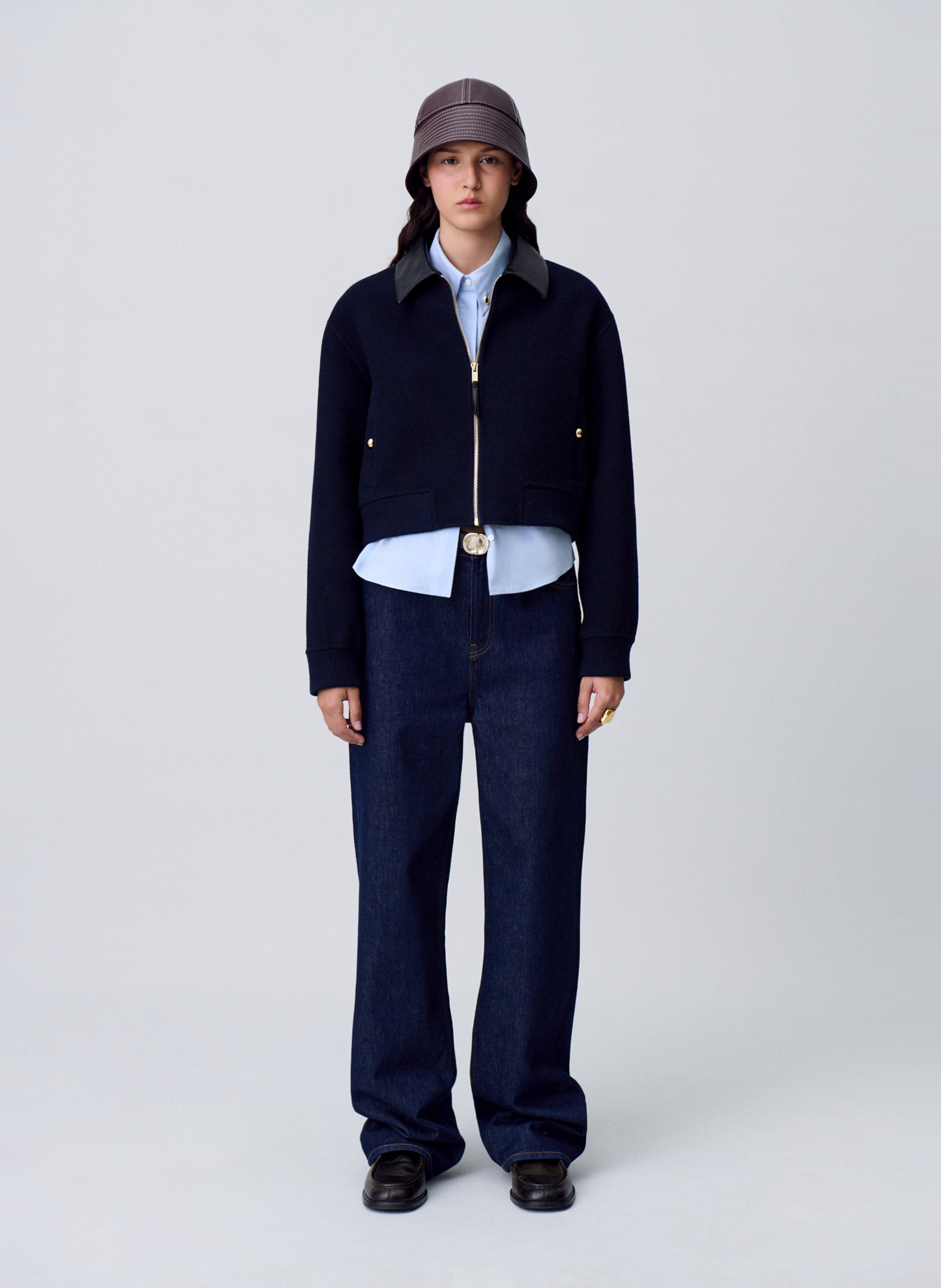 Blouson droit en laine mélangée CLAUDIE PIERLOT Bleu