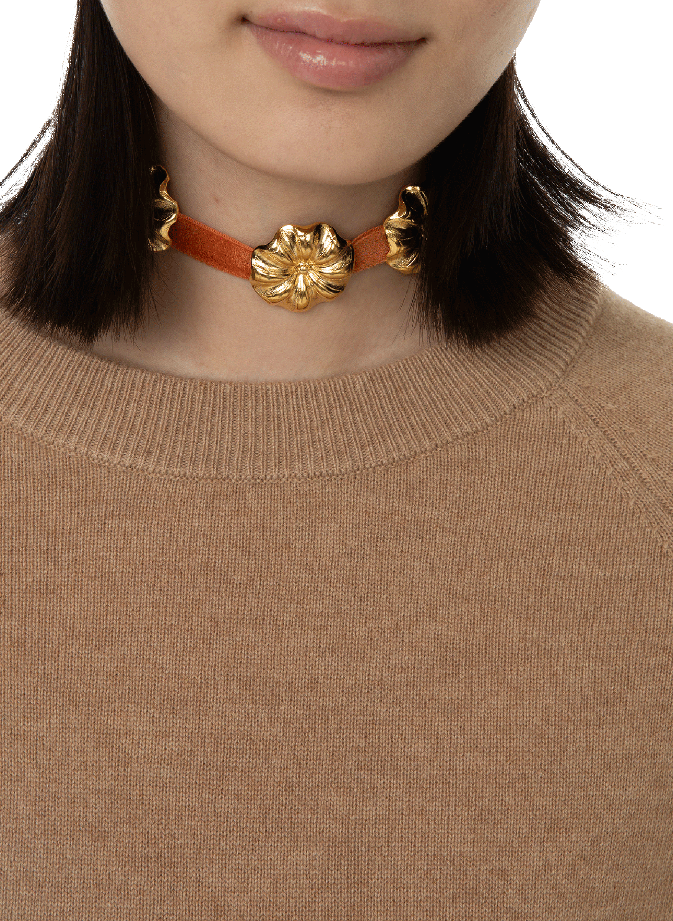 Collier ras-de-cou à fleurs  DESTREE Orange