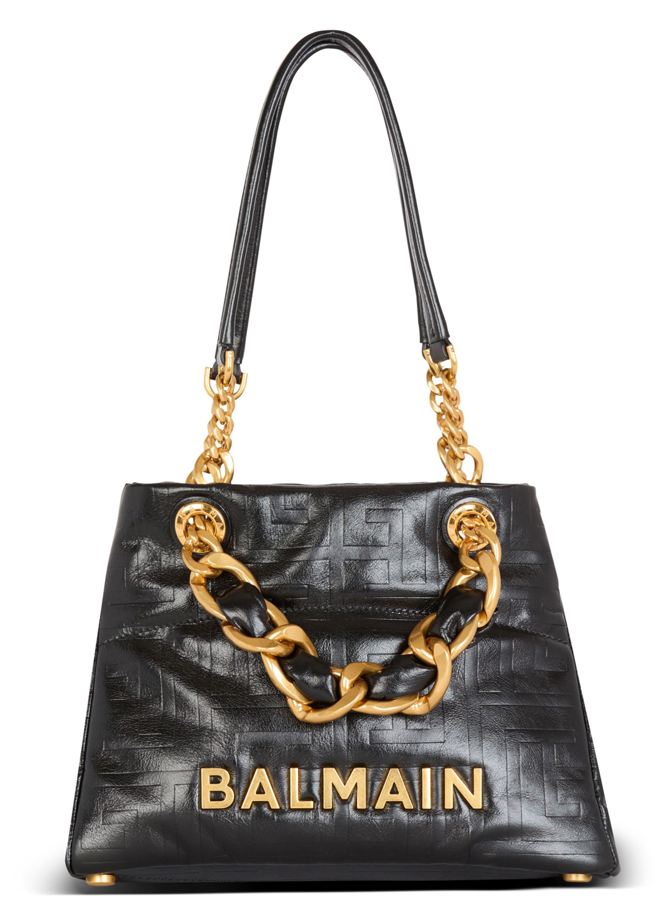 Sac cabas 1945 soft small en cuir de veau craquelé BALMAIN Noir