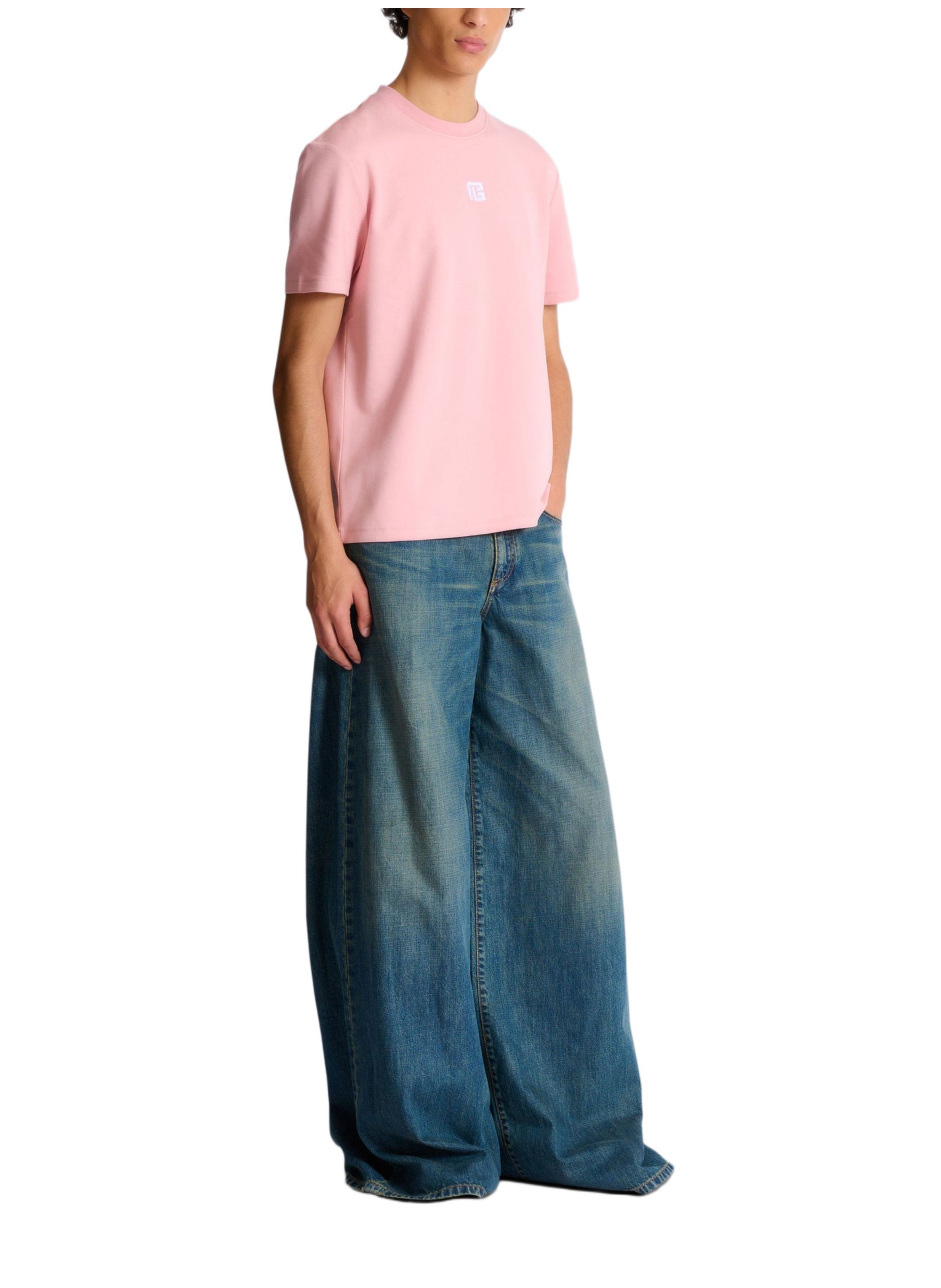 T-shirt avec logo brodé BALMAIN Rose