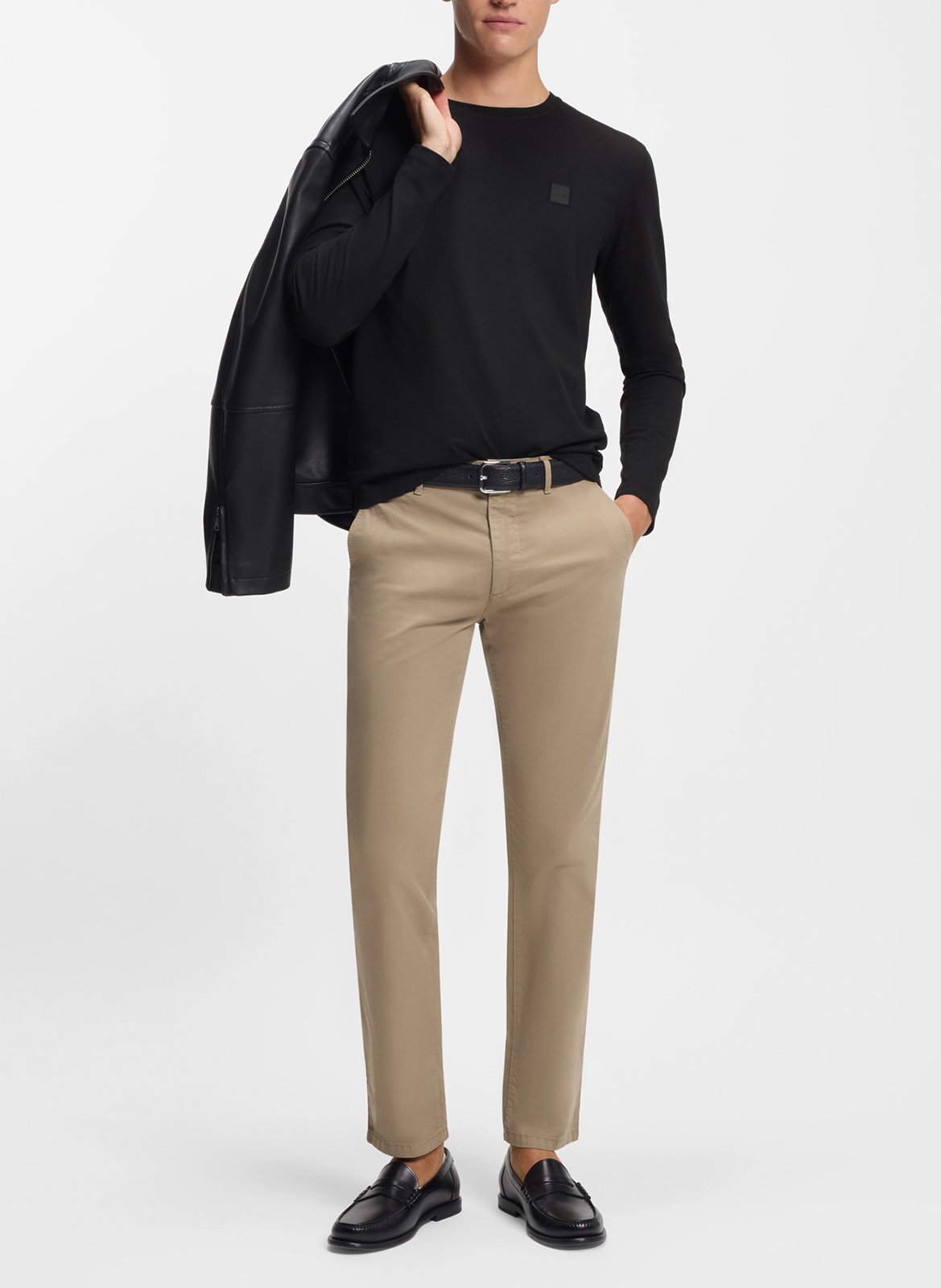 Tee-shirt droit col rond en coton BOSS Noir