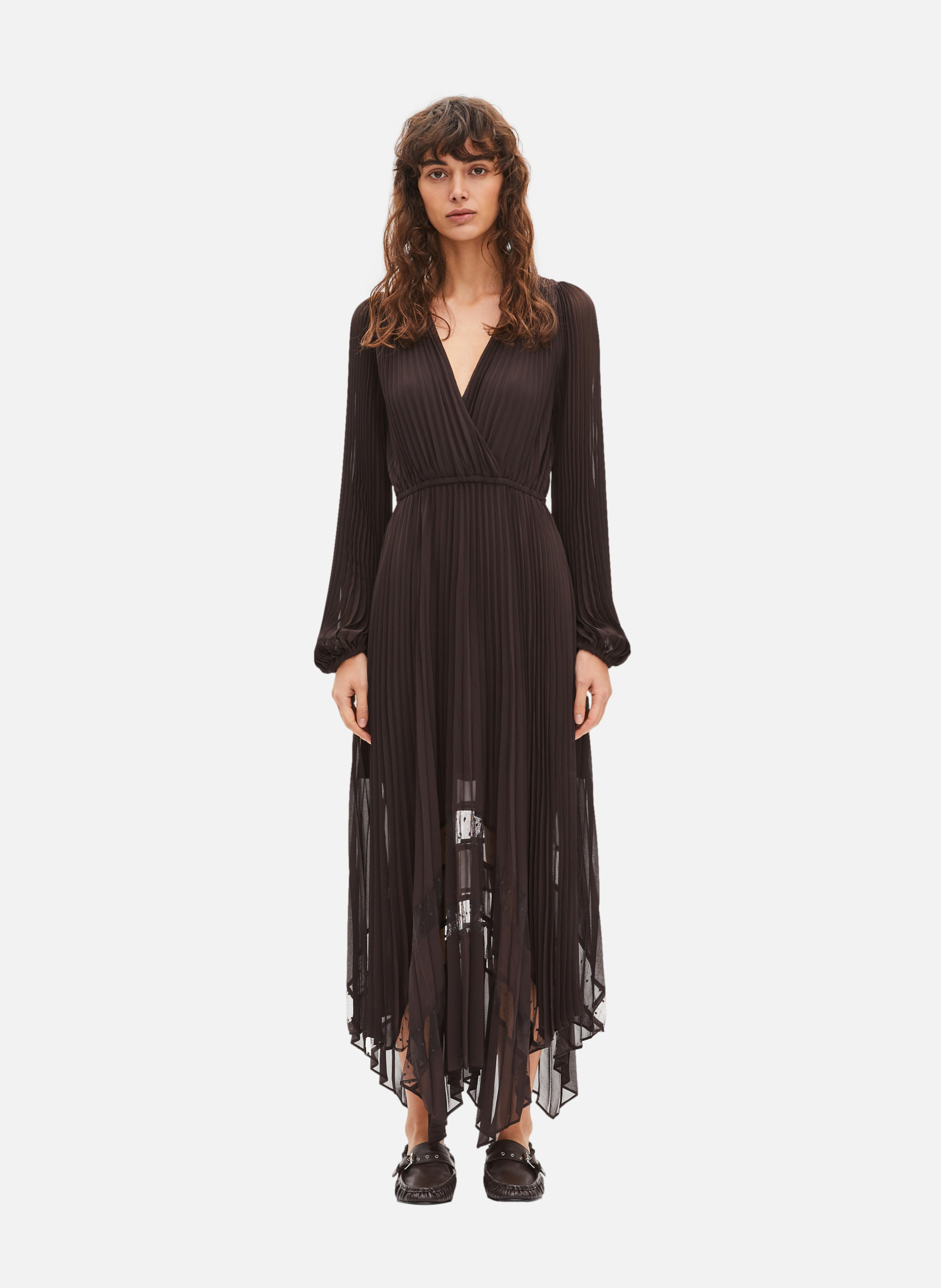 Robe longue plissée THE KOOPLES Marron