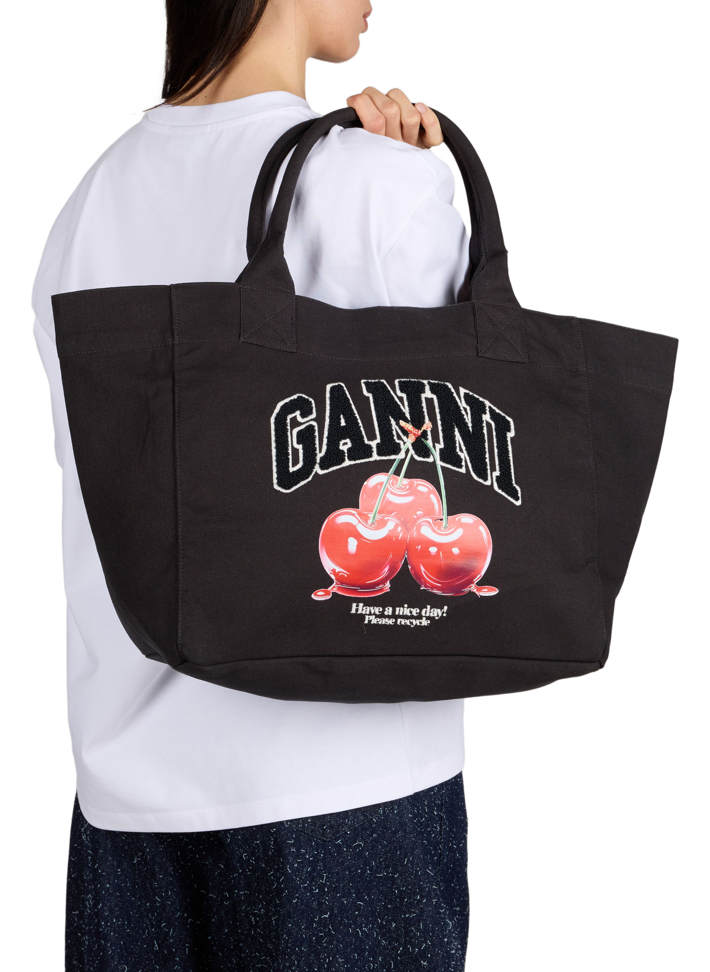 Sac cabas en coton GANNI Noir