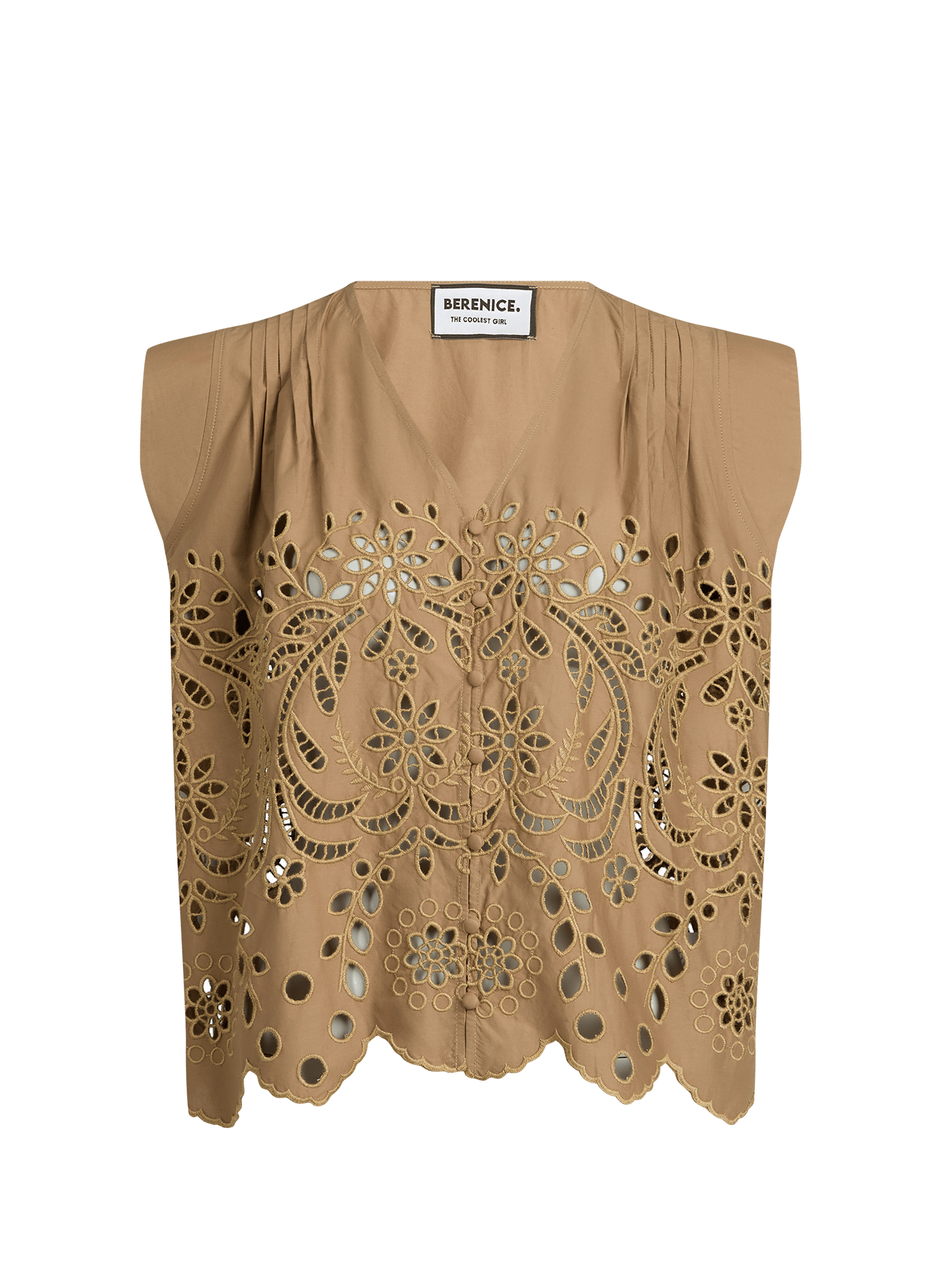 Top sans manches brodé en coton BERENICE Beige
