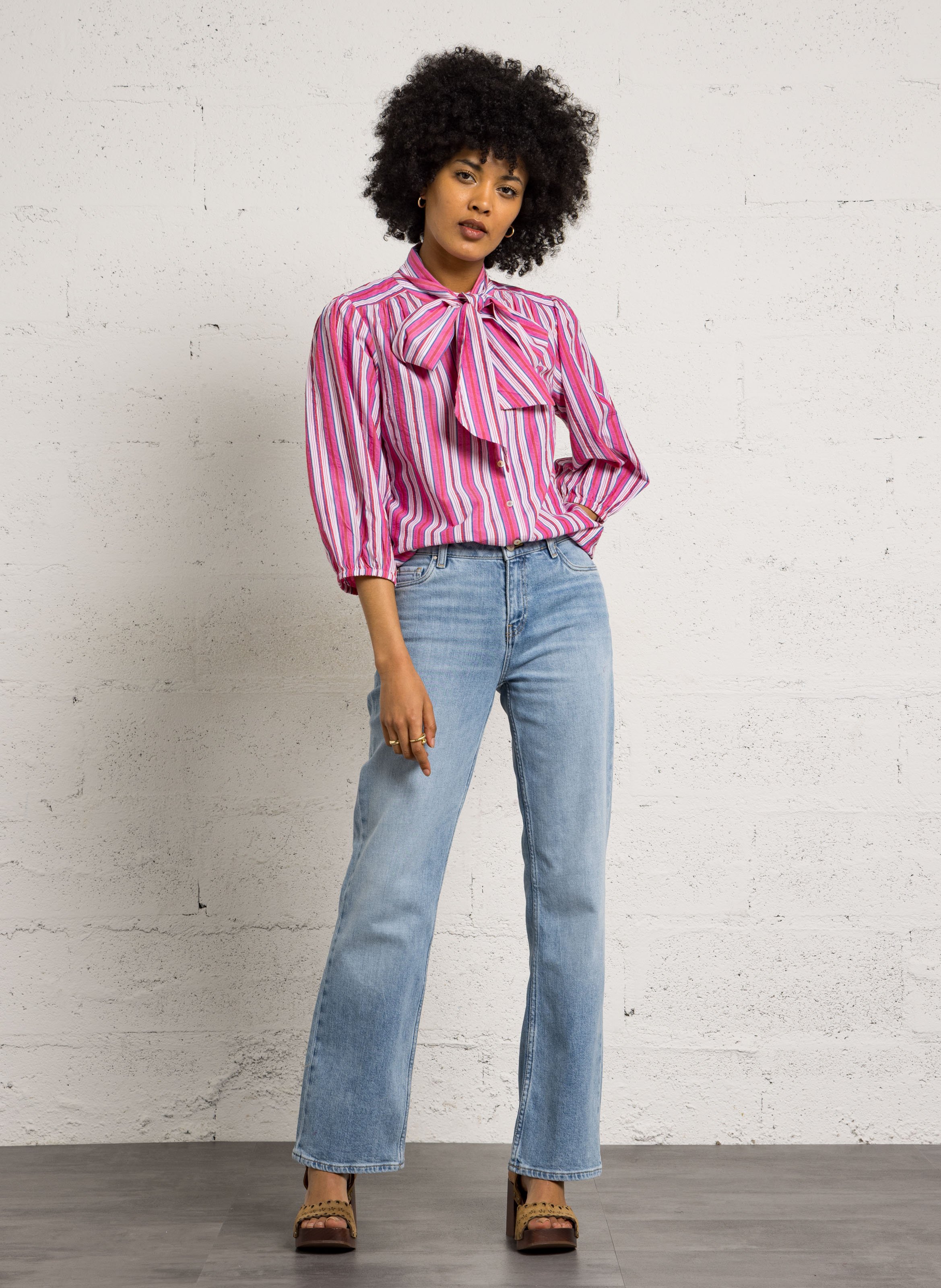 Blouse à rayures col rond domitille Rose