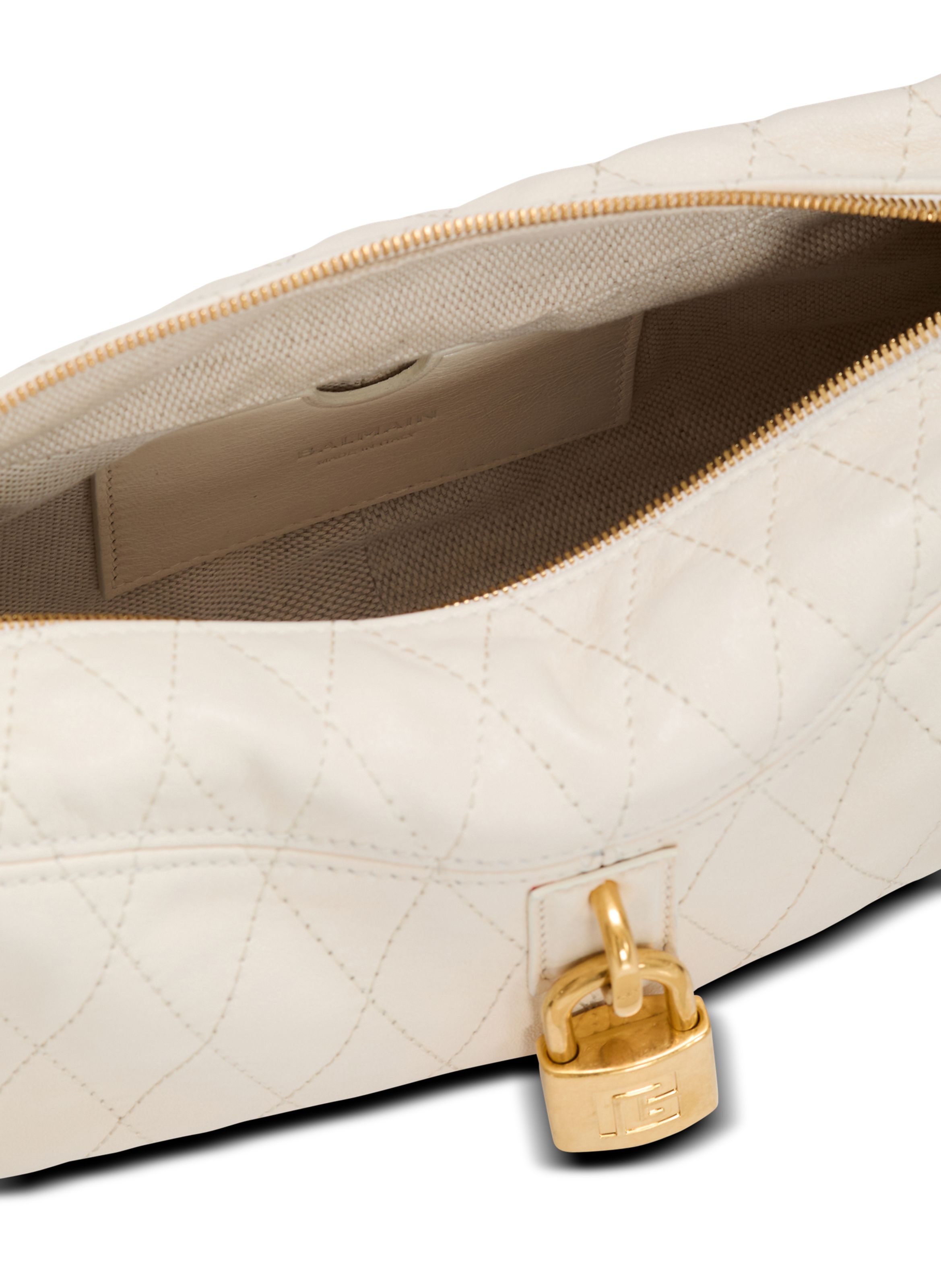 Sac pulse small en cuir lisse surpiqué BALMAIN Blanc