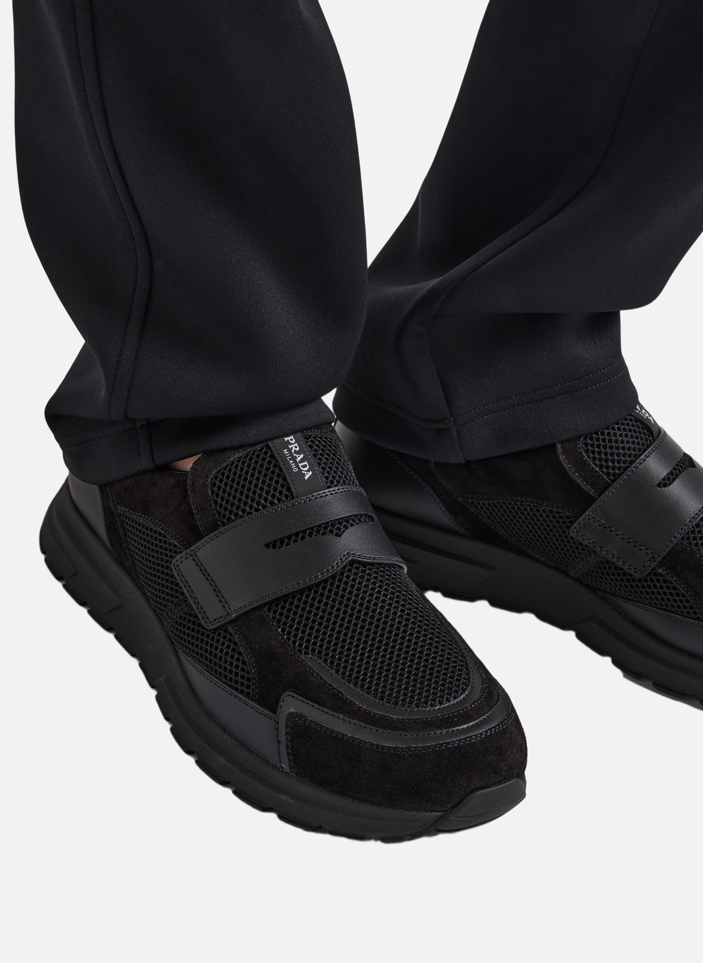 Mocassins prax en cuir et mesh PRADA Noir