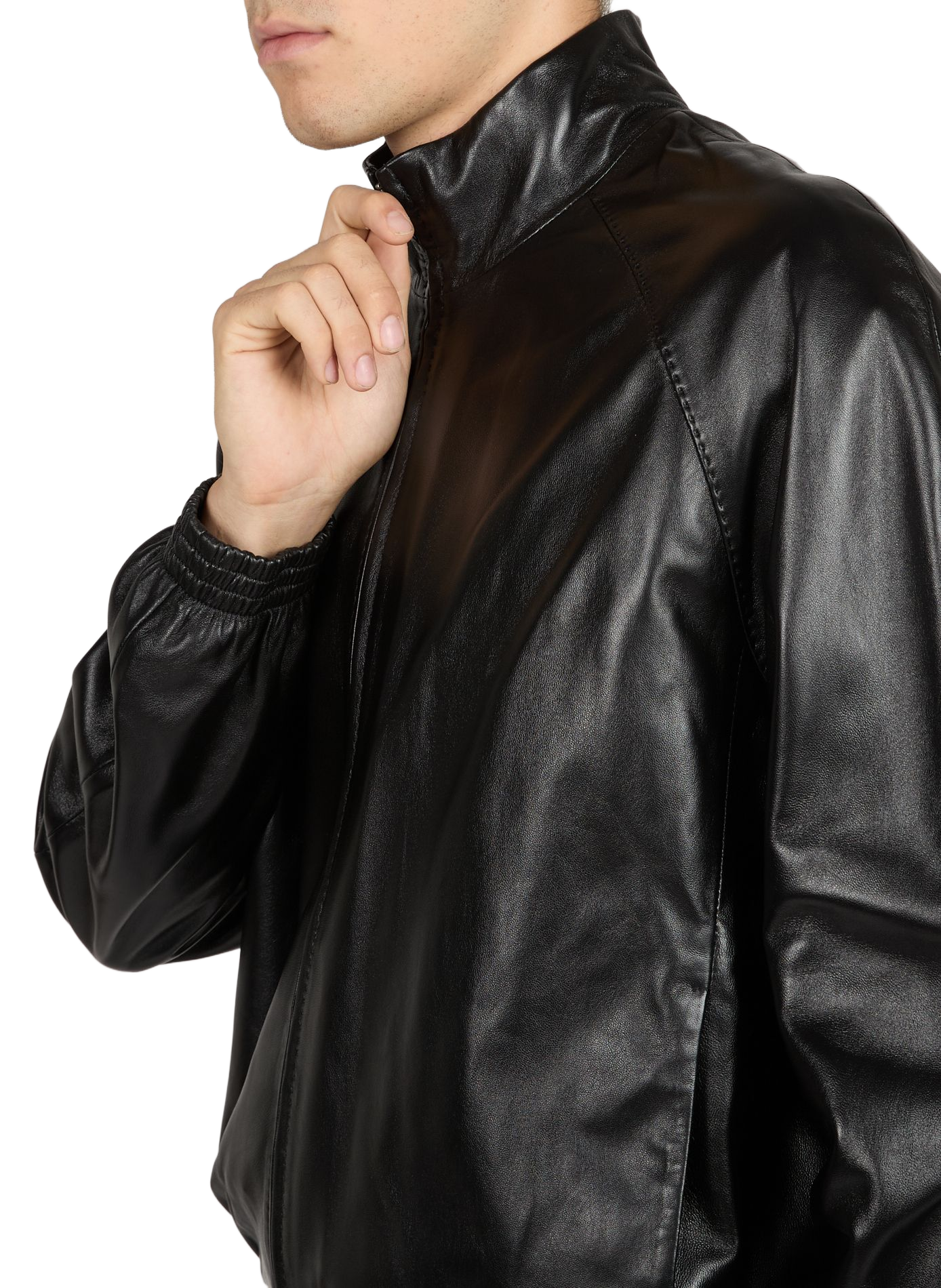 Blouson droit en cuir ACNE STUDIOS Noir