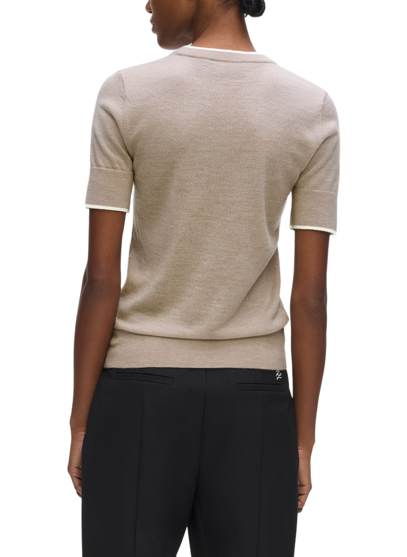 Pull manches courtes en laine KARL LAGERFELD Beige