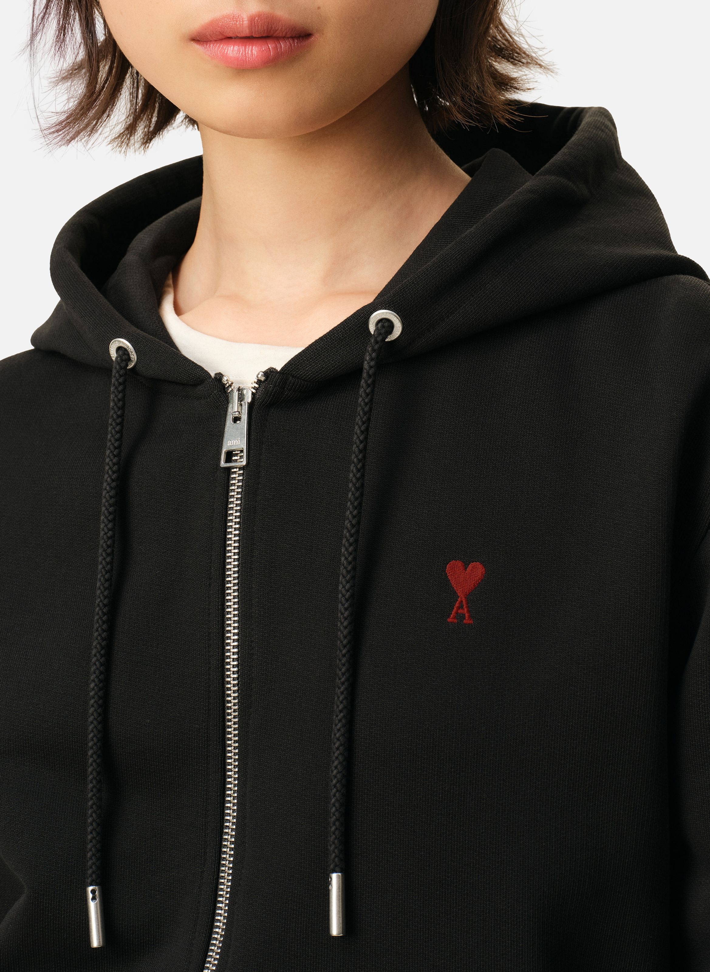 Hoodie zippé ami de coeur rouge unisexe AMI PARIS Noir