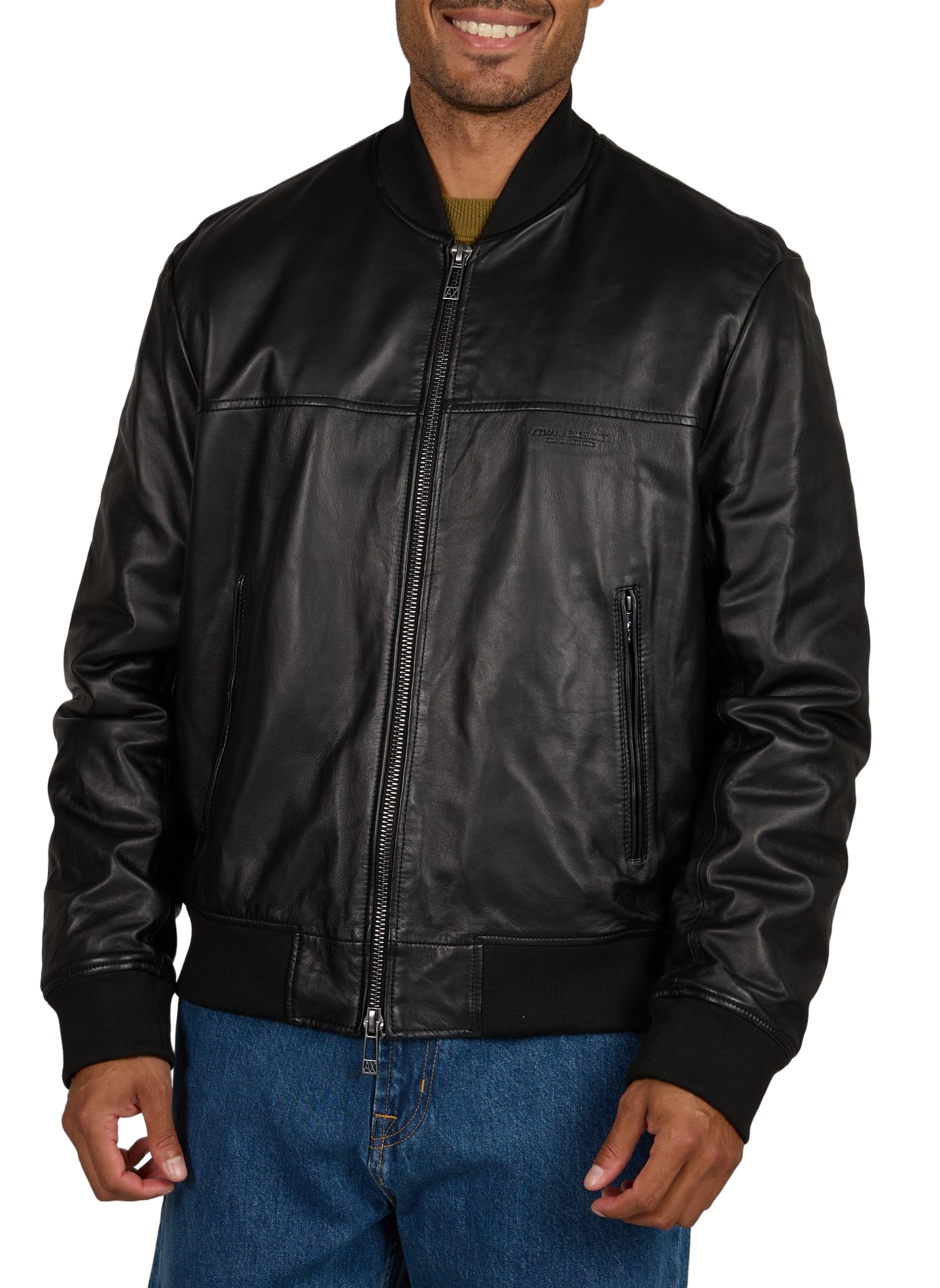 Blouson court en cuir ARMANI EXCHANGE Noir