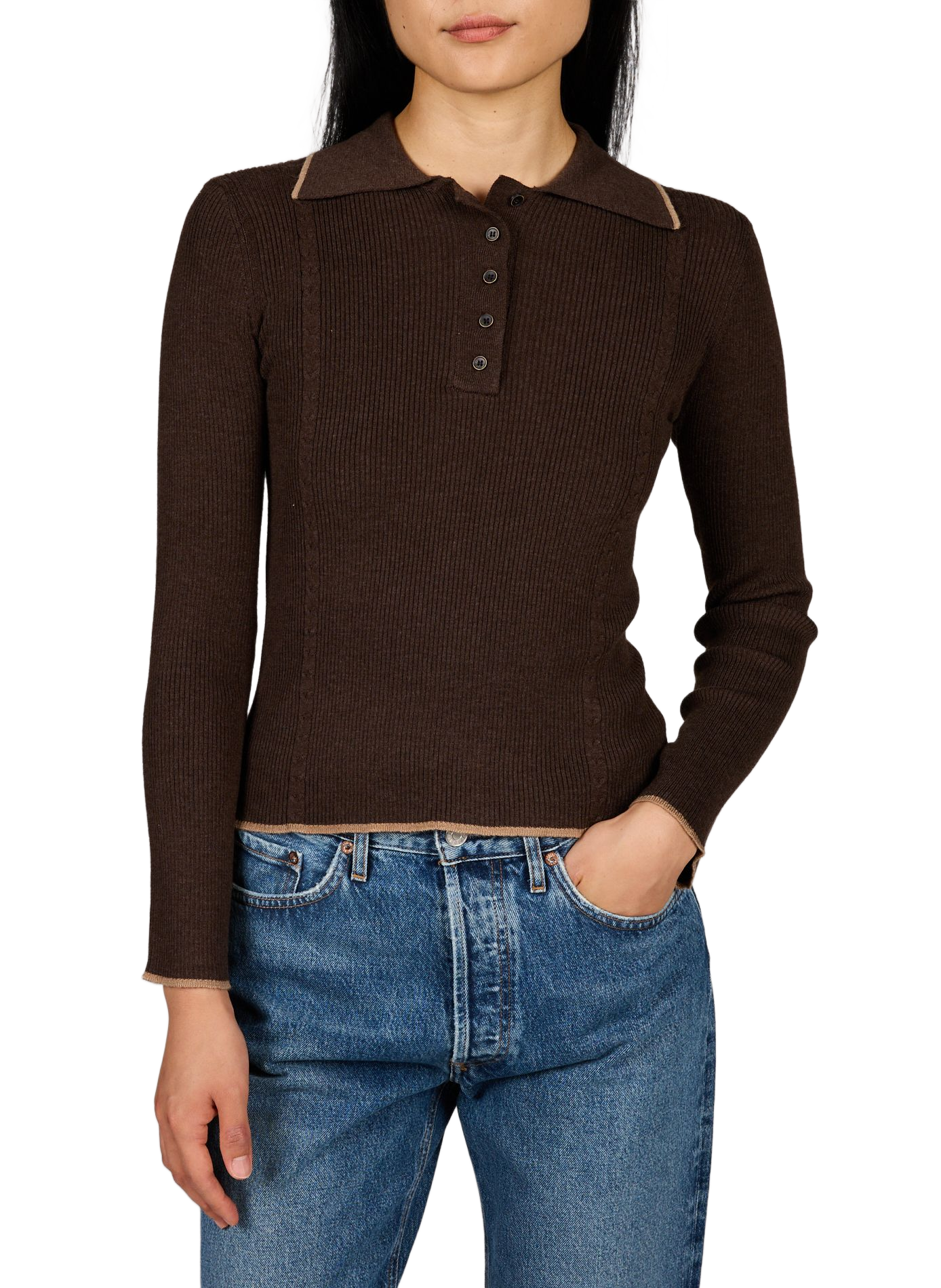 Gerippter Pullover mit geknöpftem Polokragen ARTLOVE Braun