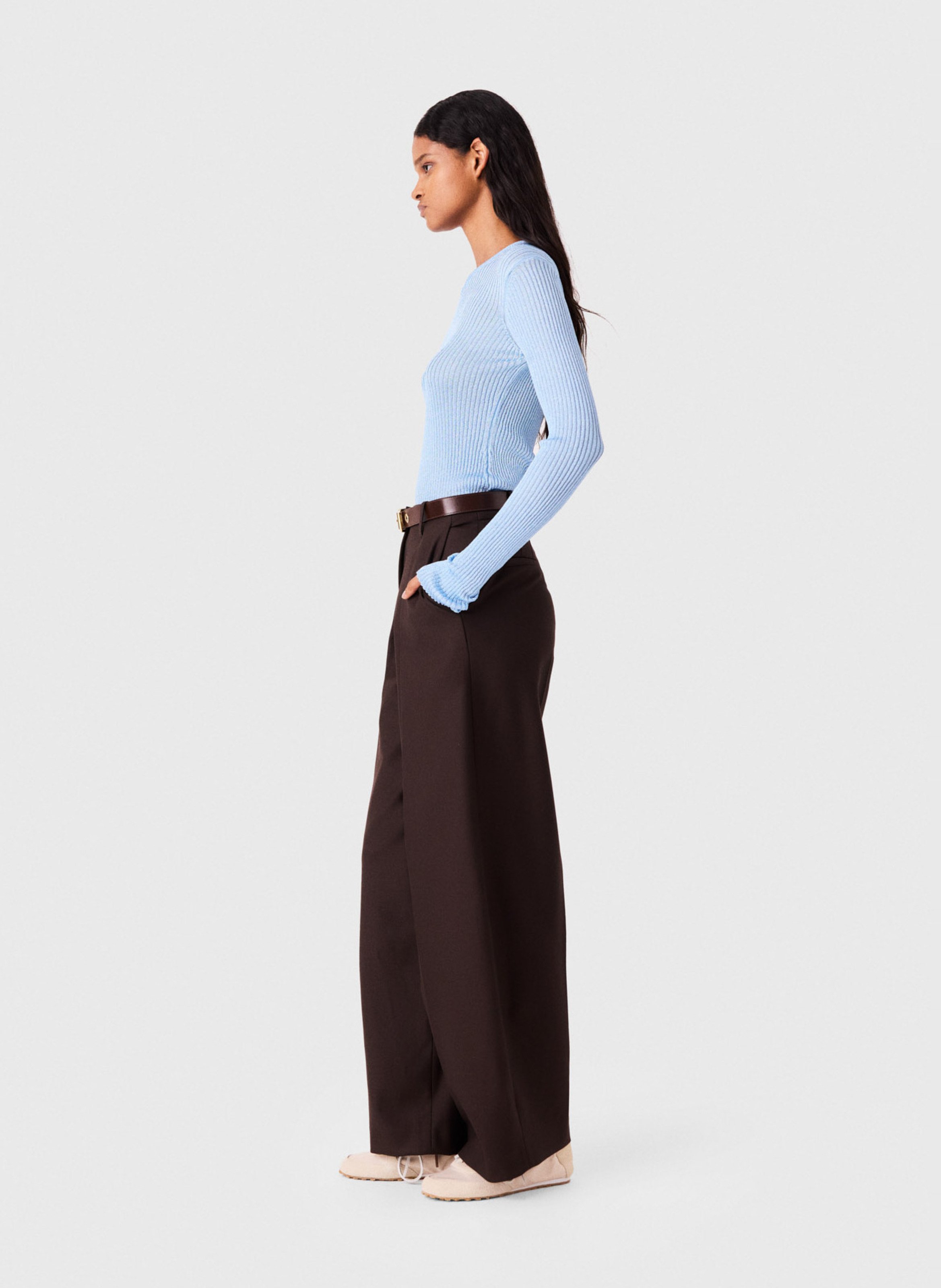 Pull slim à maille fine côtelée MAJE Bleu