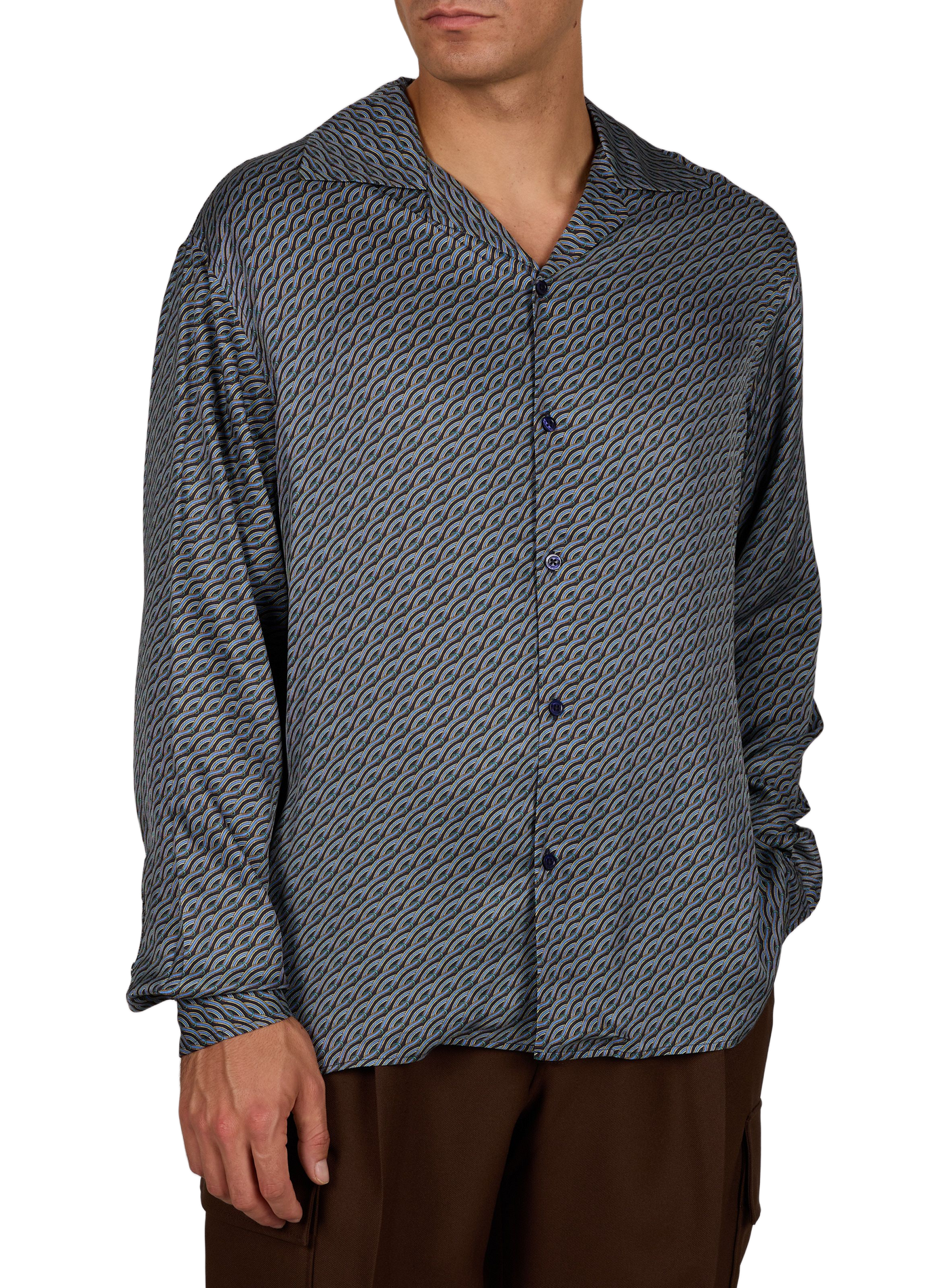 Notcha Satin Shirt with Cable Knit Detail DROLE DE MONSIEUR Blue