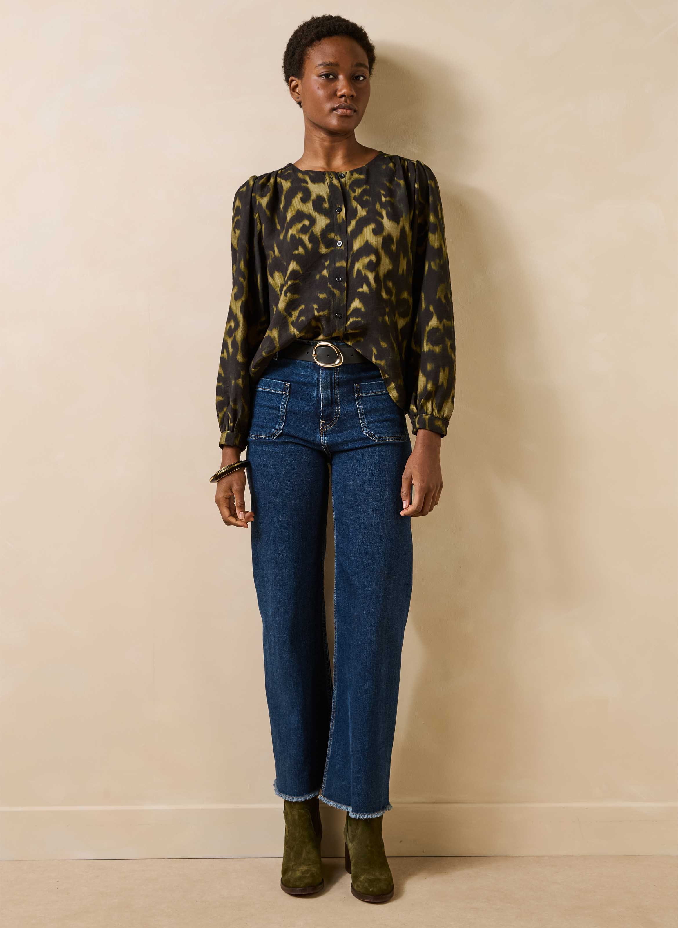 Rechte blouse met ronde hals en dierenprint LA FEE MARABOUTEE Groen