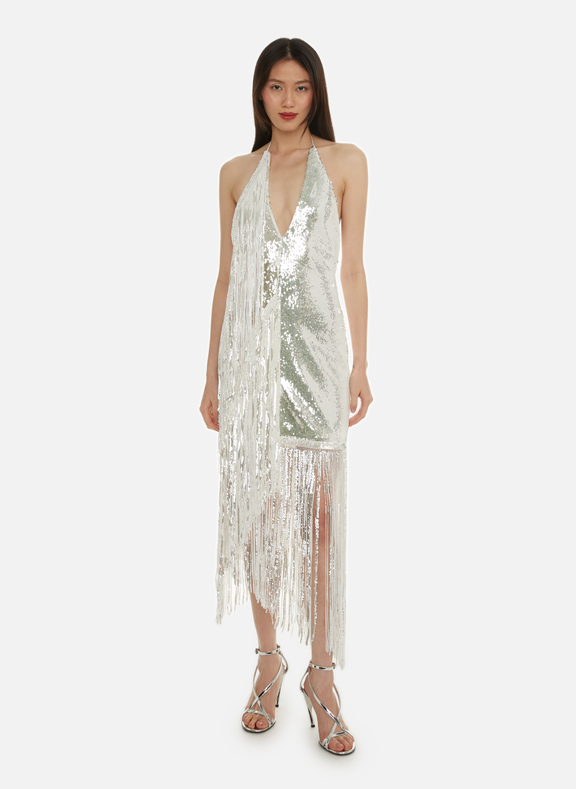 ROTATE Fringed sequin dress Silver