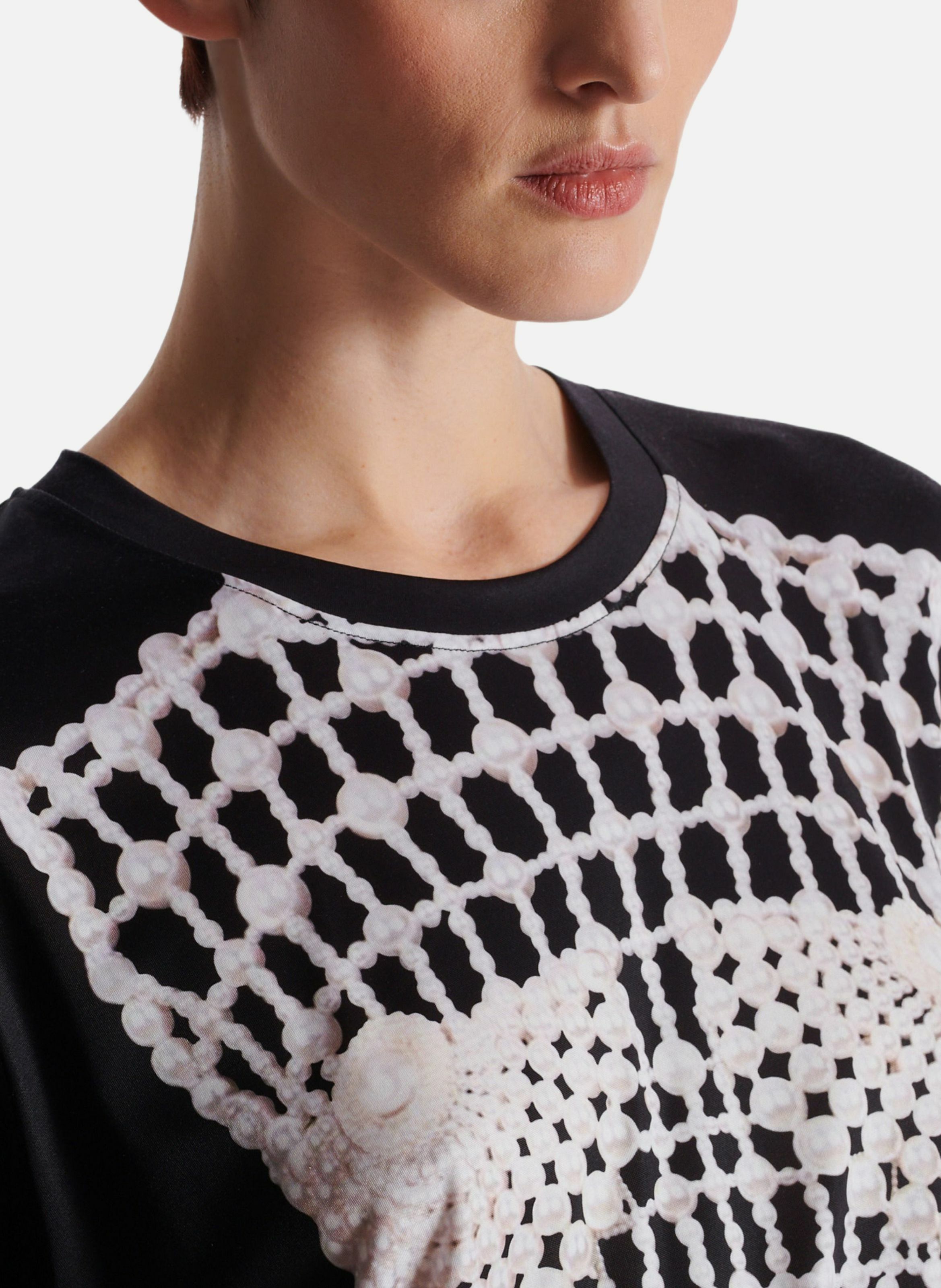 T-shirt fluide imprimé trompe-l'œil broderie BALMAIN Noir