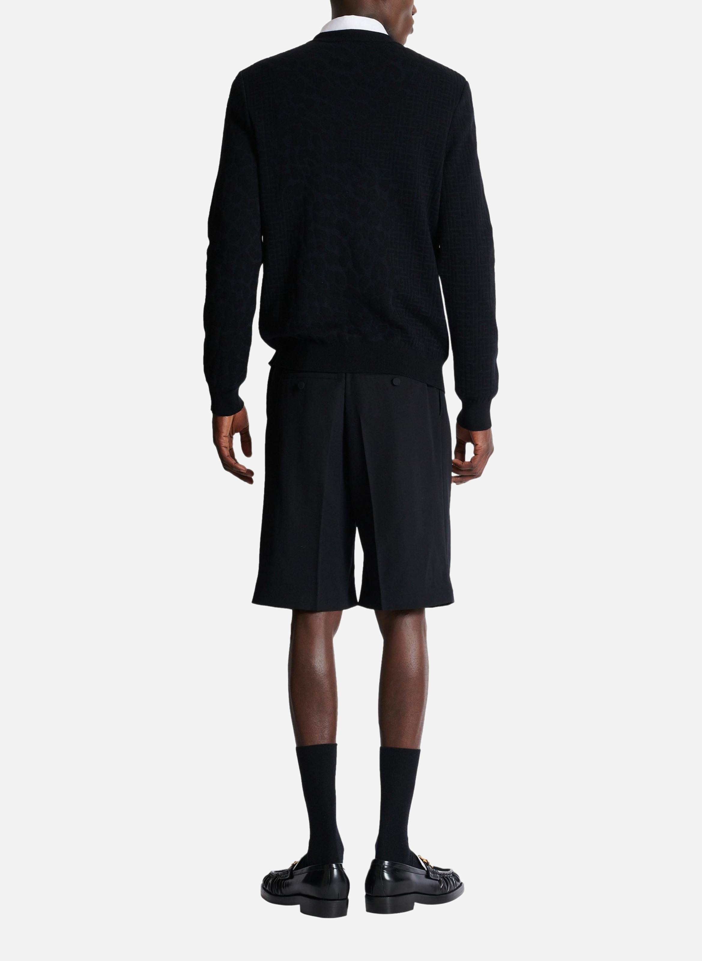 Pull en maille monogrammée et motif léopard BALMAIN Noir